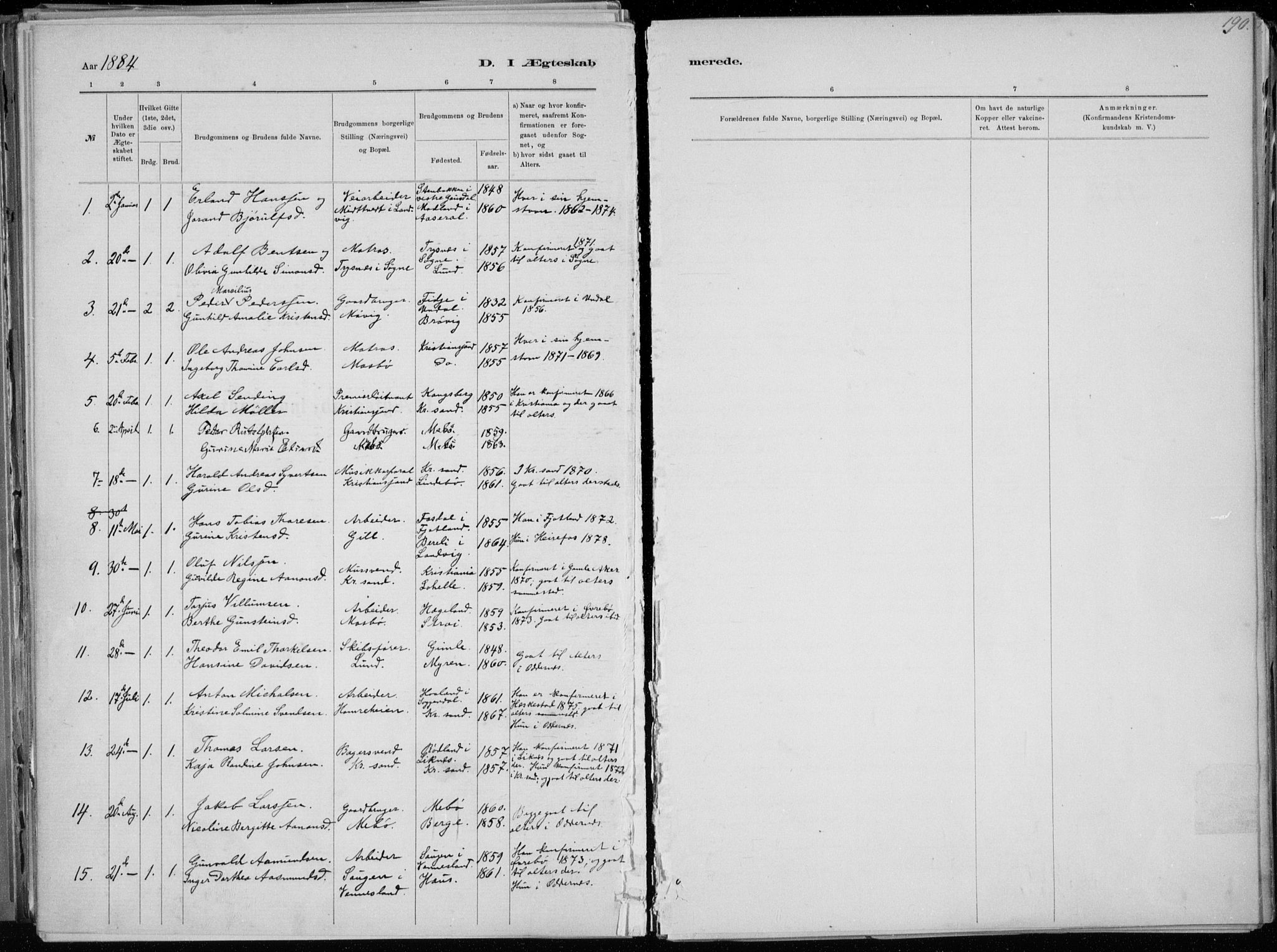 Oddernes sokneprestkontor, AV/SAK-1111-0033/F/Fa/Faa/L0009: Parish register (official) no. A 9, 1884-1896, p. 190