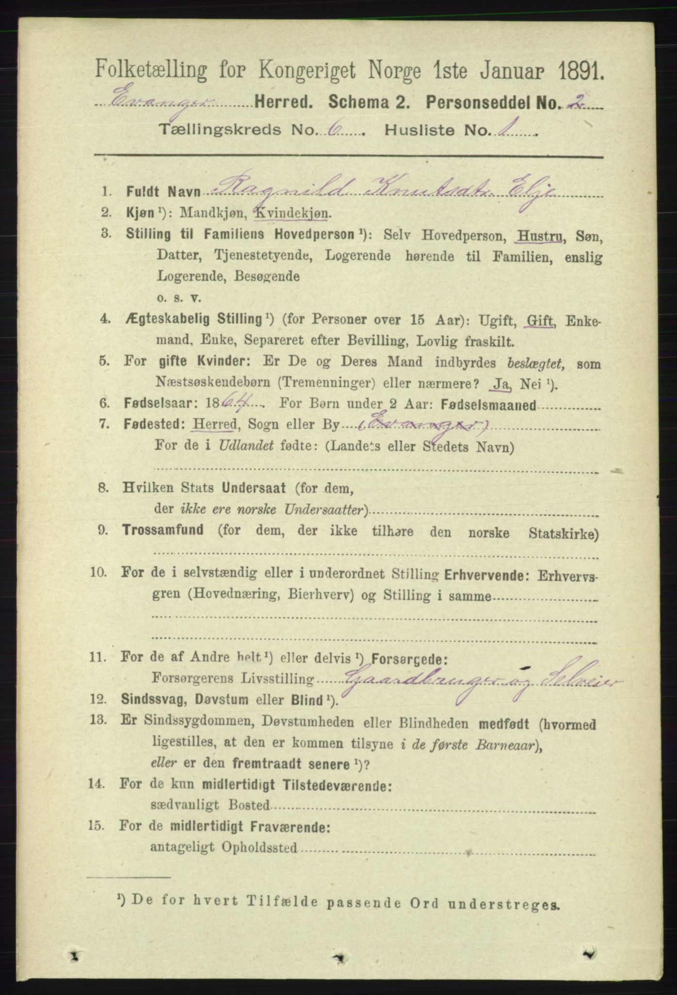 RA, 1891 census for 1237 Evanger, 1891, p. 1613