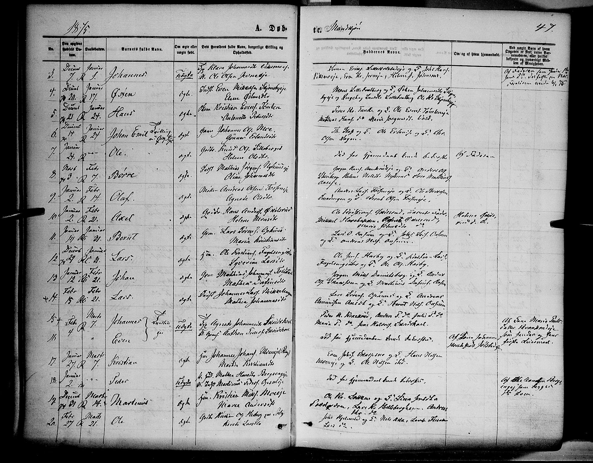 Ringsaker prestekontor, AV/SAH-PREST-014/K/Ka/L0011: Parish register (official) no. 11, 1870-1878, p. 47