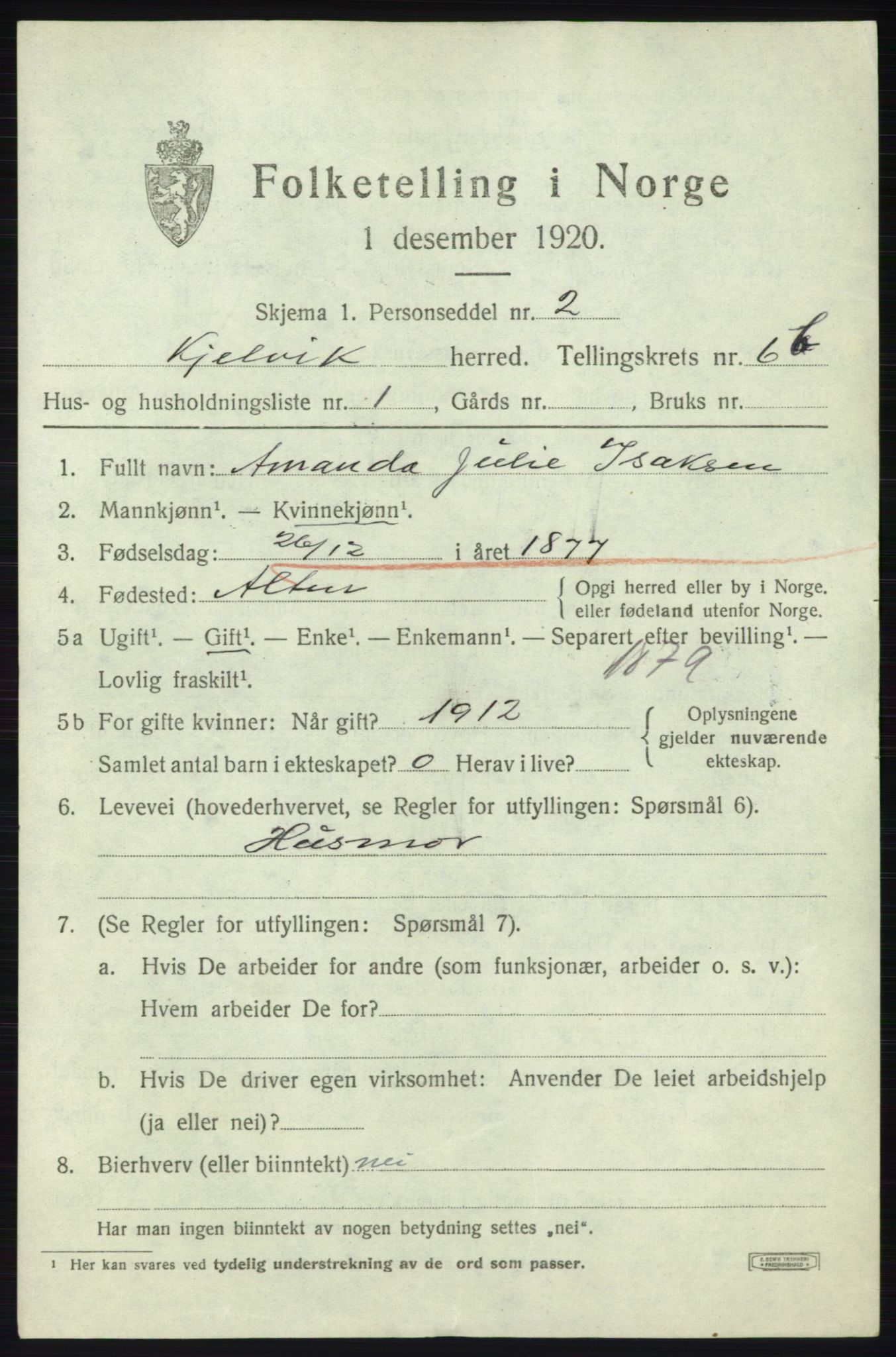 SATØ, 1920 census for Kjelvik, 1920, p. 3619