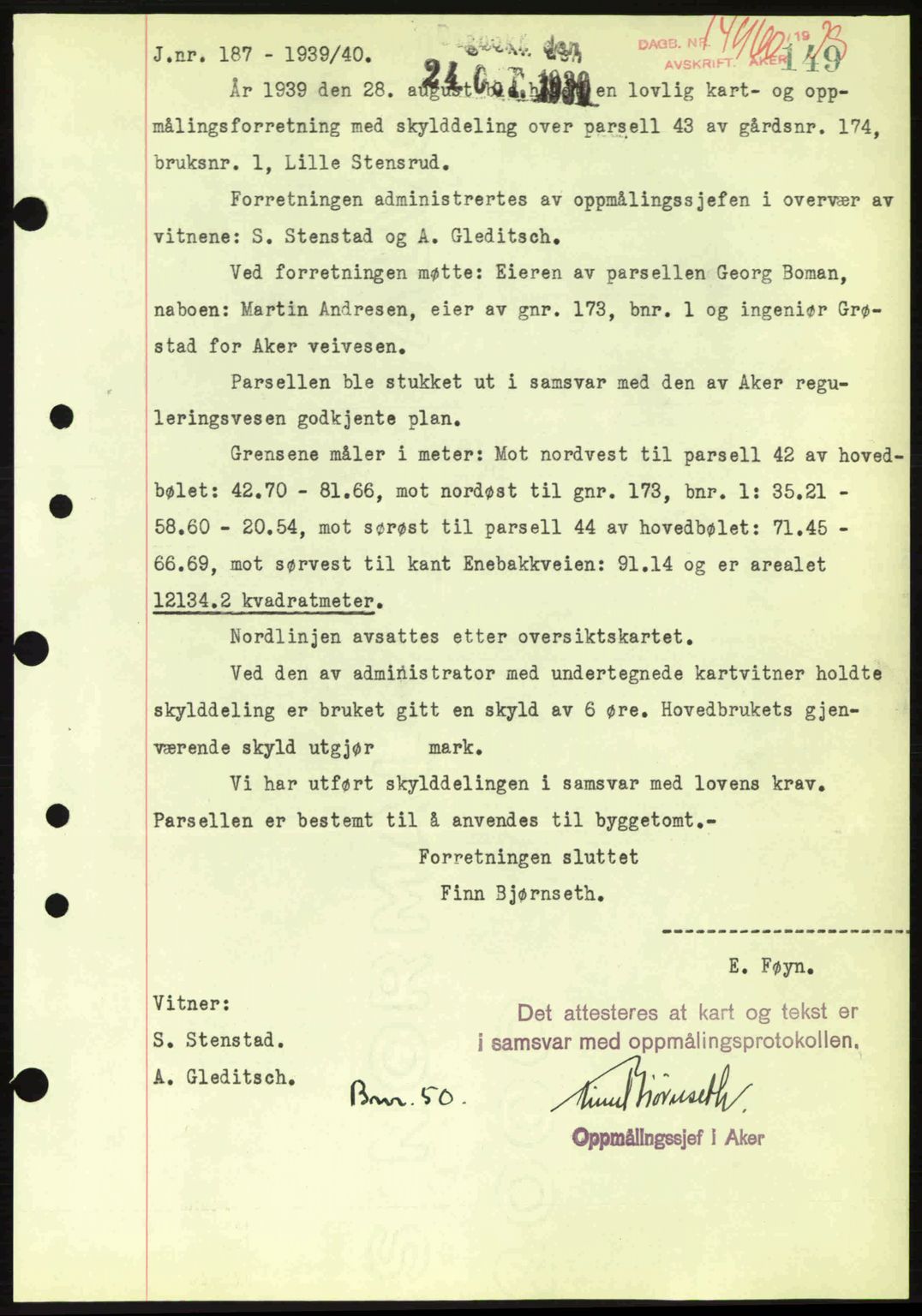 Aker herredsskriveri, AV/SAO-A-10896/G/Gb/Gba/Gbab/L0037: Mortgage book no. A164, 1939-1939, Diary no: : 14960/1939