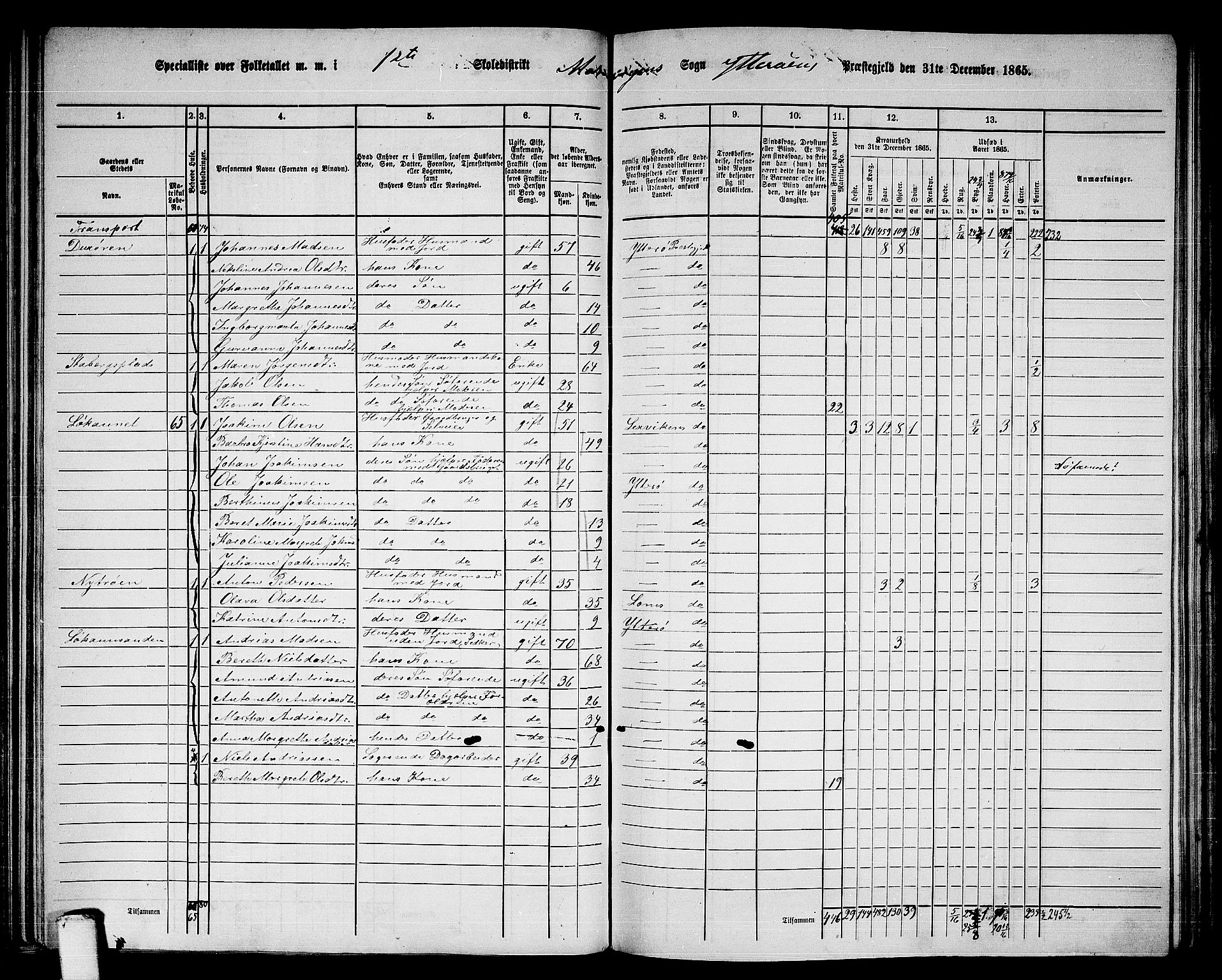 RA, 1865 census for Ytterøy, 1865, p. 85