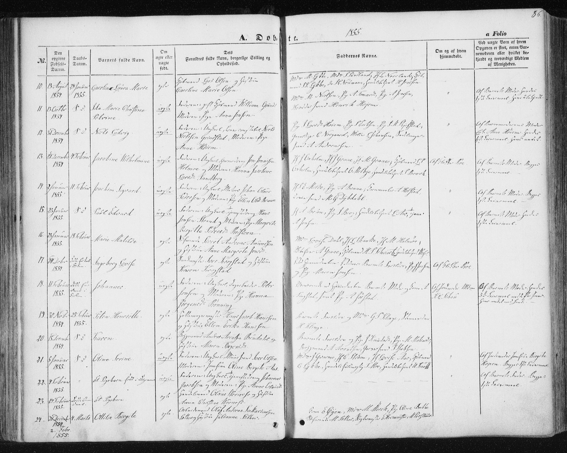 Ministerialprotokoller, klokkerbøker og fødselsregistre - Sør-Trøndelag, SAT/A-1456/602/L0112: Parish register (official) no. 602A10, 1848-1859, p. 86