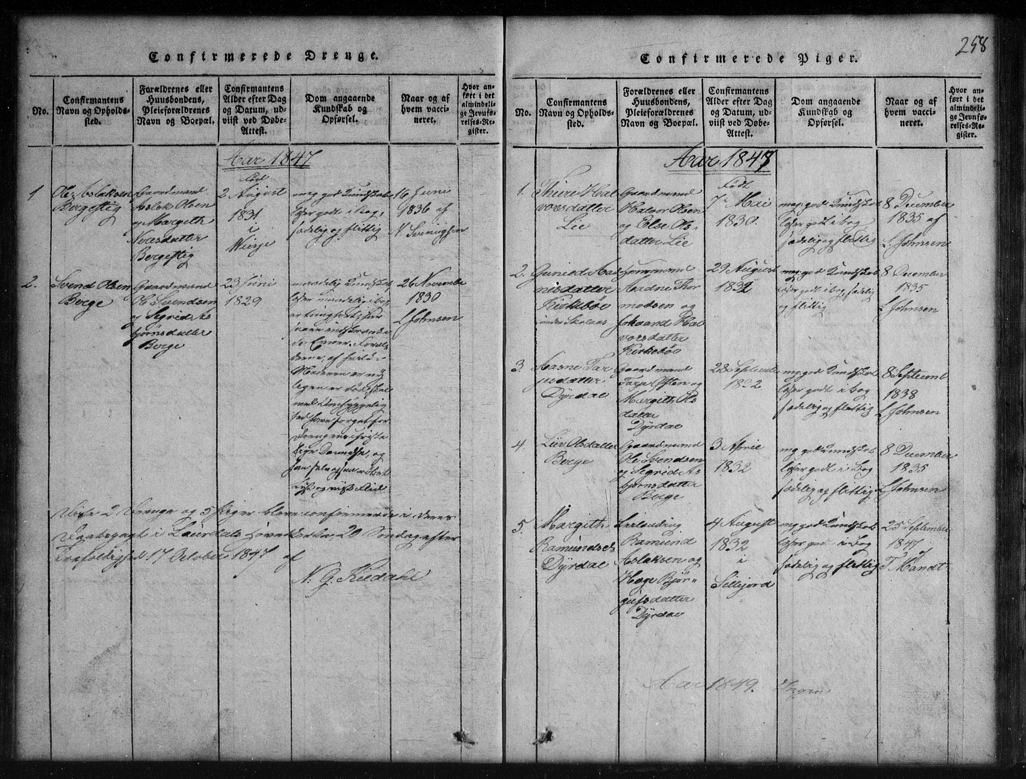 Rauland kirkebøker, SAKO/A-292/G/Gb/L0001: Parish register (copy) no. II 1, 1815-1886, p. 258