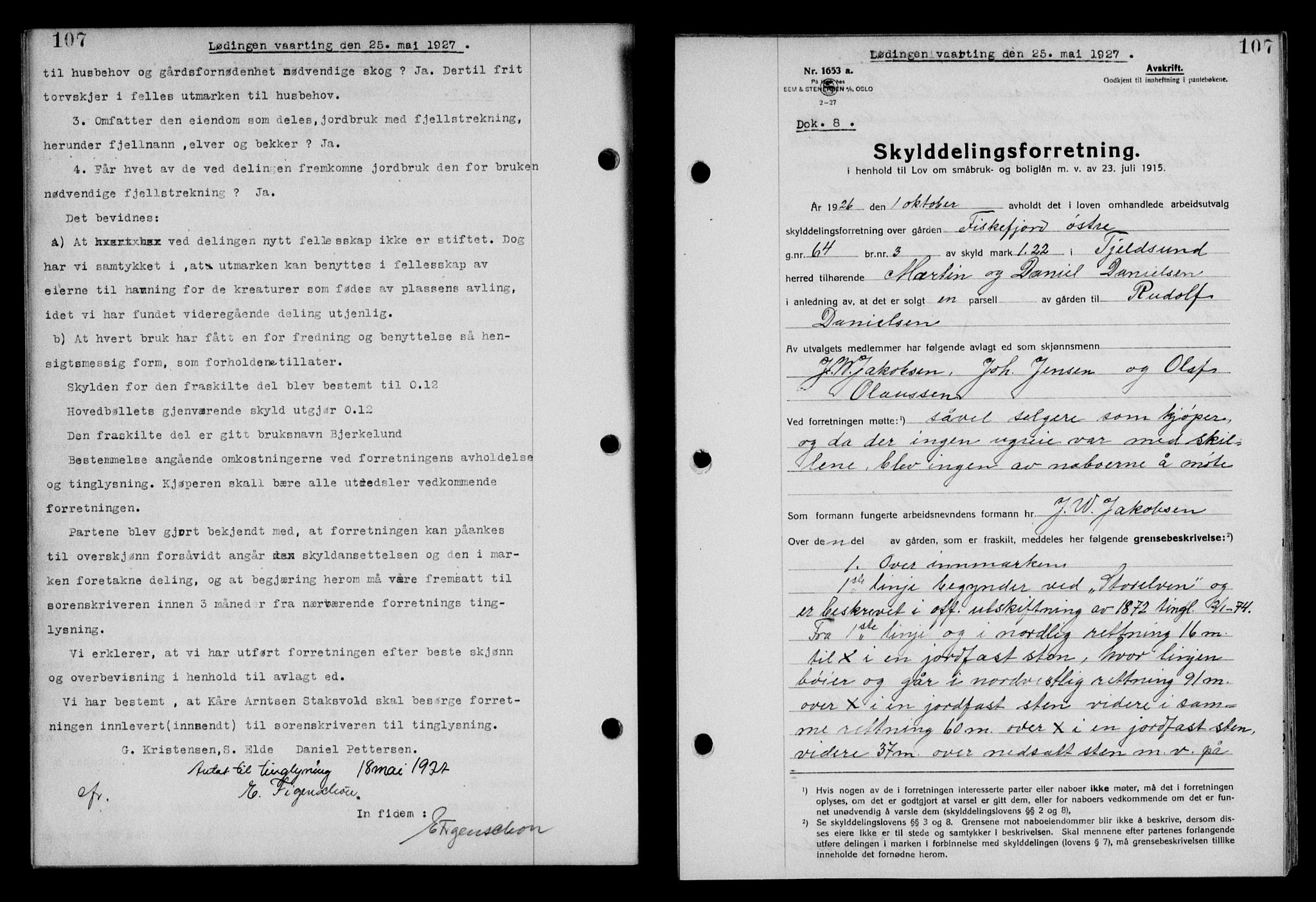 Steigen og Ofoten sorenskriveri, SAT/A-0030/1/2/2C/L0014: Mortgage book no. 13 og 15, 1926-1927, Deed date: 25.05.1927