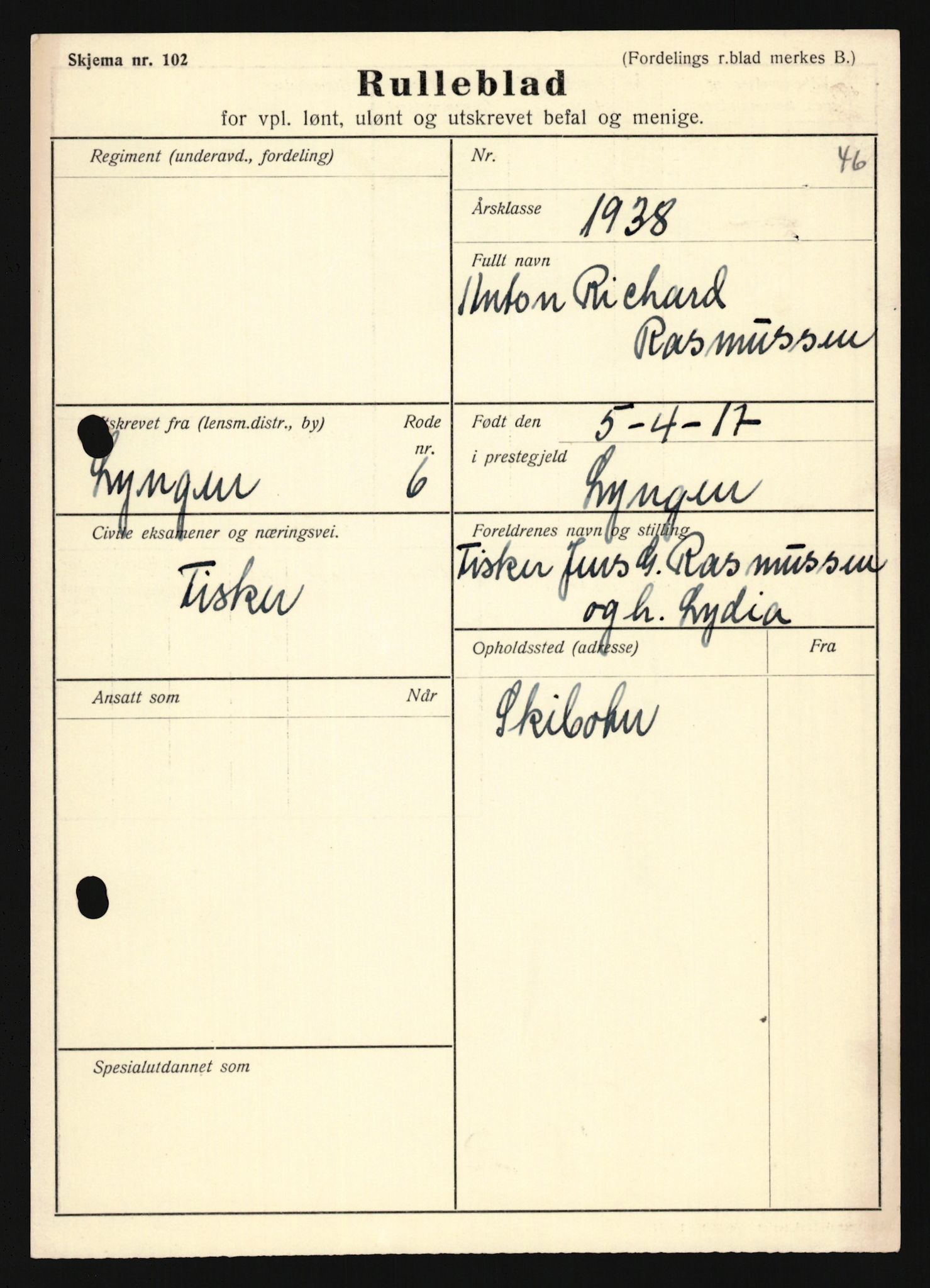 Forsvaret, Troms infanteriregiment nr. 16, AV/RA-RAFA-3146/P/Pa/L0022: Rulleblad for regimentets menige mannskaper, årsklasse 1938, 1938, p. 1413