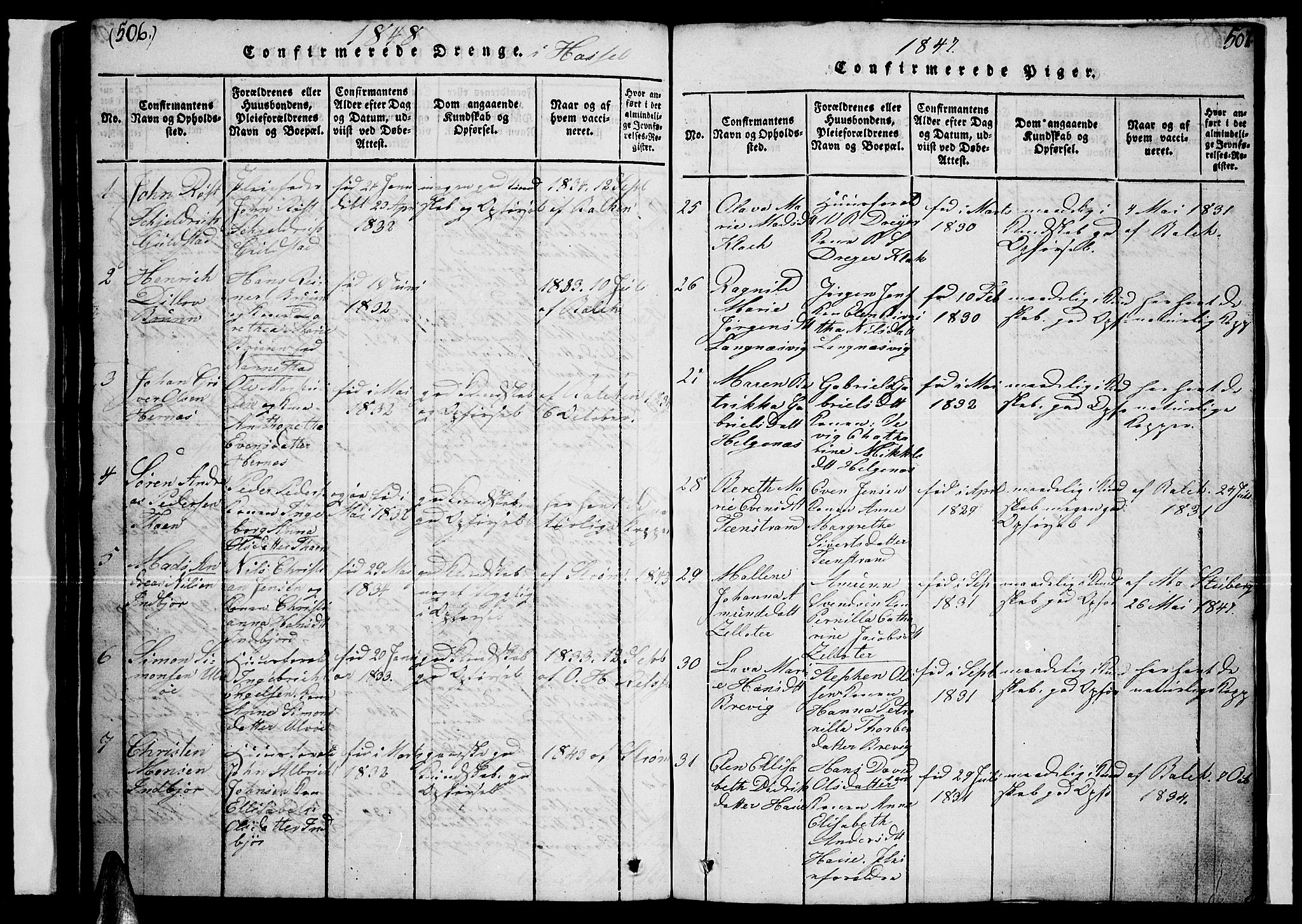 Ministerialprotokoller, klokkerbøker og fødselsregistre - Nordland, SAT/A-1459/888/L1263: Parish register (copy) no. 888C02 /1, 1820-1850, p. 506-507