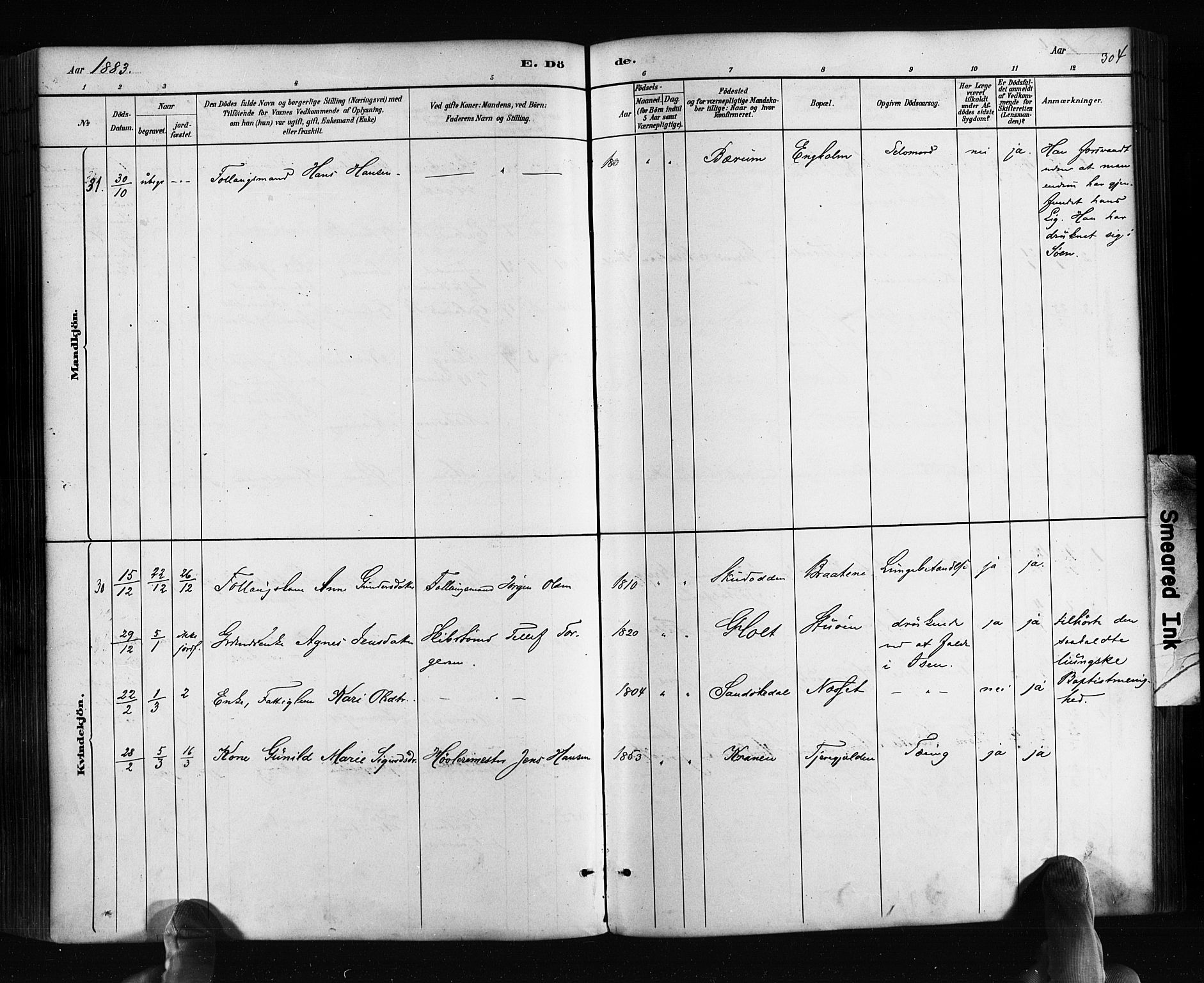 Søndeled sokneprestkontor, SAK/1111-0038/F/Fa/L0004: Parish register (official) no. A 4, 1880-1889, p. 304
