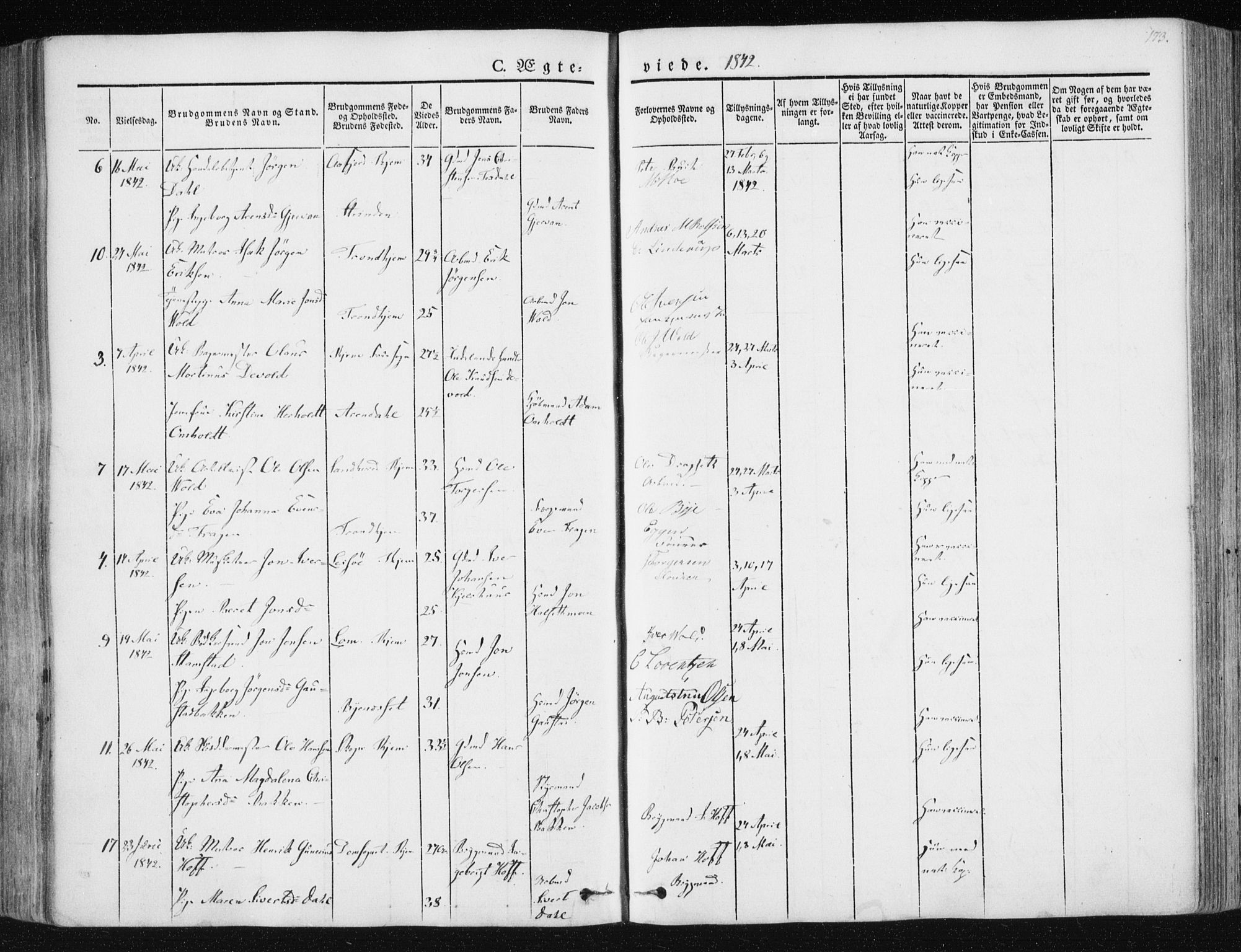 Ministerialprotokoller, klokkerbøker og fødselsregistre - Sør-Trøndelag, SAT/A-1456/602/L0110: Parish register (official) no. 602A08, 1840-1854, p. 173