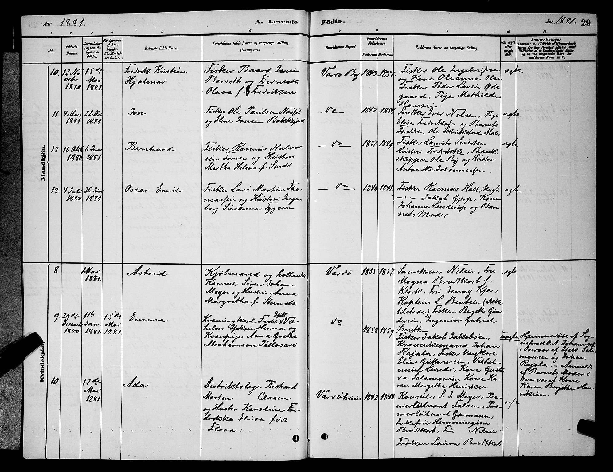 Vardø sokneprestkontor, SATØ/S-1332/H/Hb/L0004klokker: Parish register (copy) no. 4, 1879-1887, p. 29