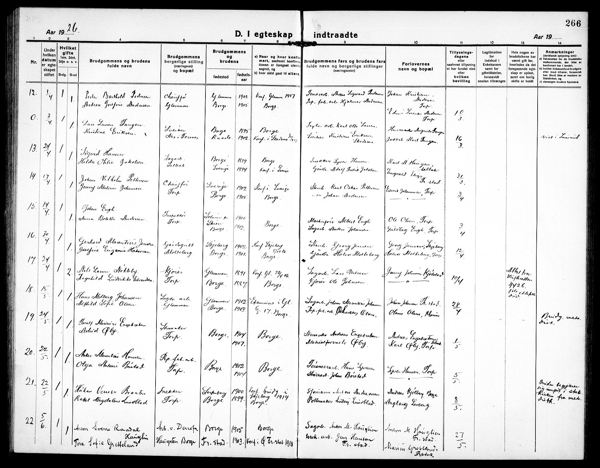 Borge prestekontor Kirkebøker, AV/SAO-A-10903/G/Ga/L0003: Parish register (copy) no. I 3, 1918-1939, p. 266