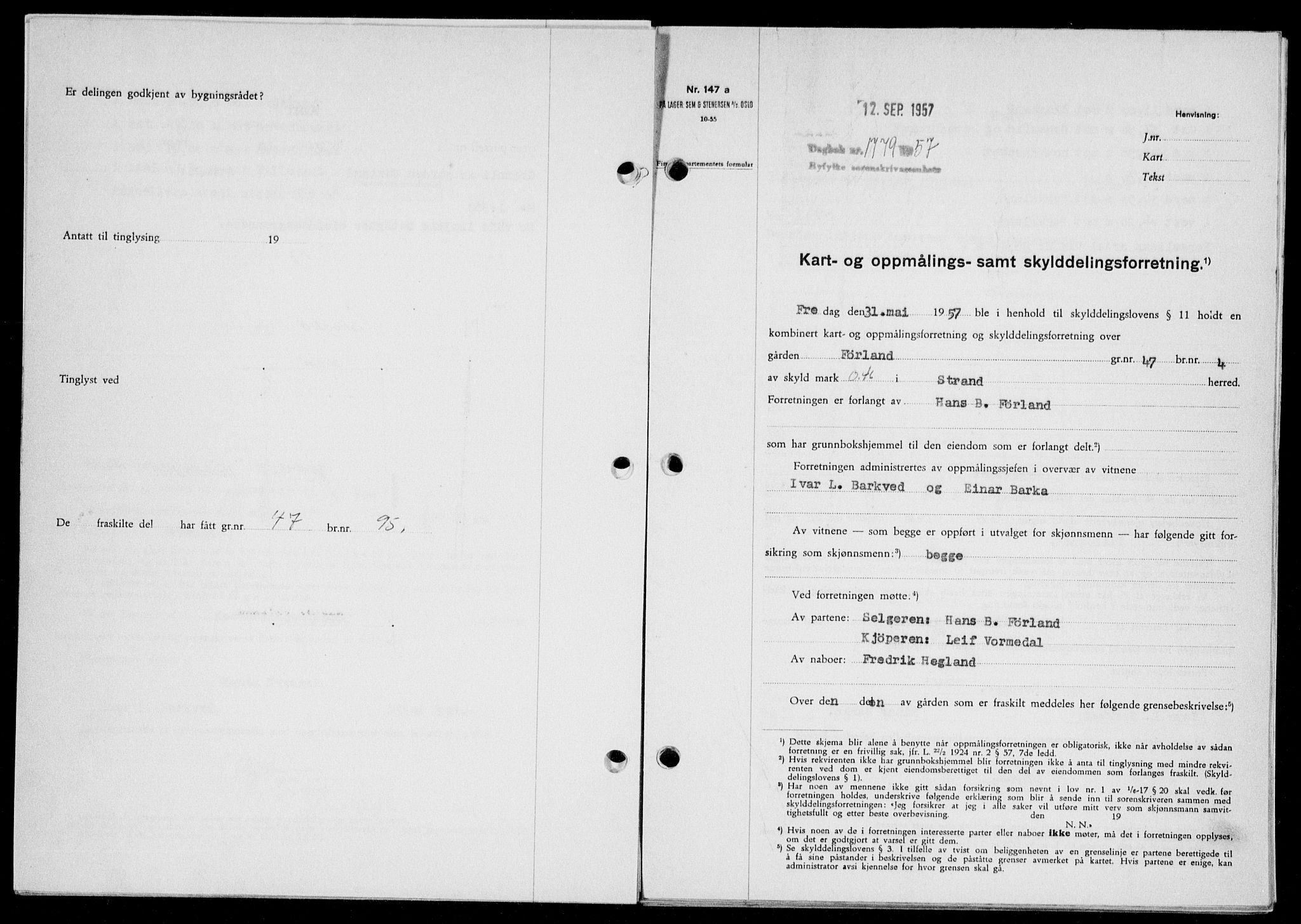 Ryfylke tingrett, SAST/A-100055/001/II/IIB/L0139: Mortgage book no. 118, 1957-1957, Diary no: : 1779/1957