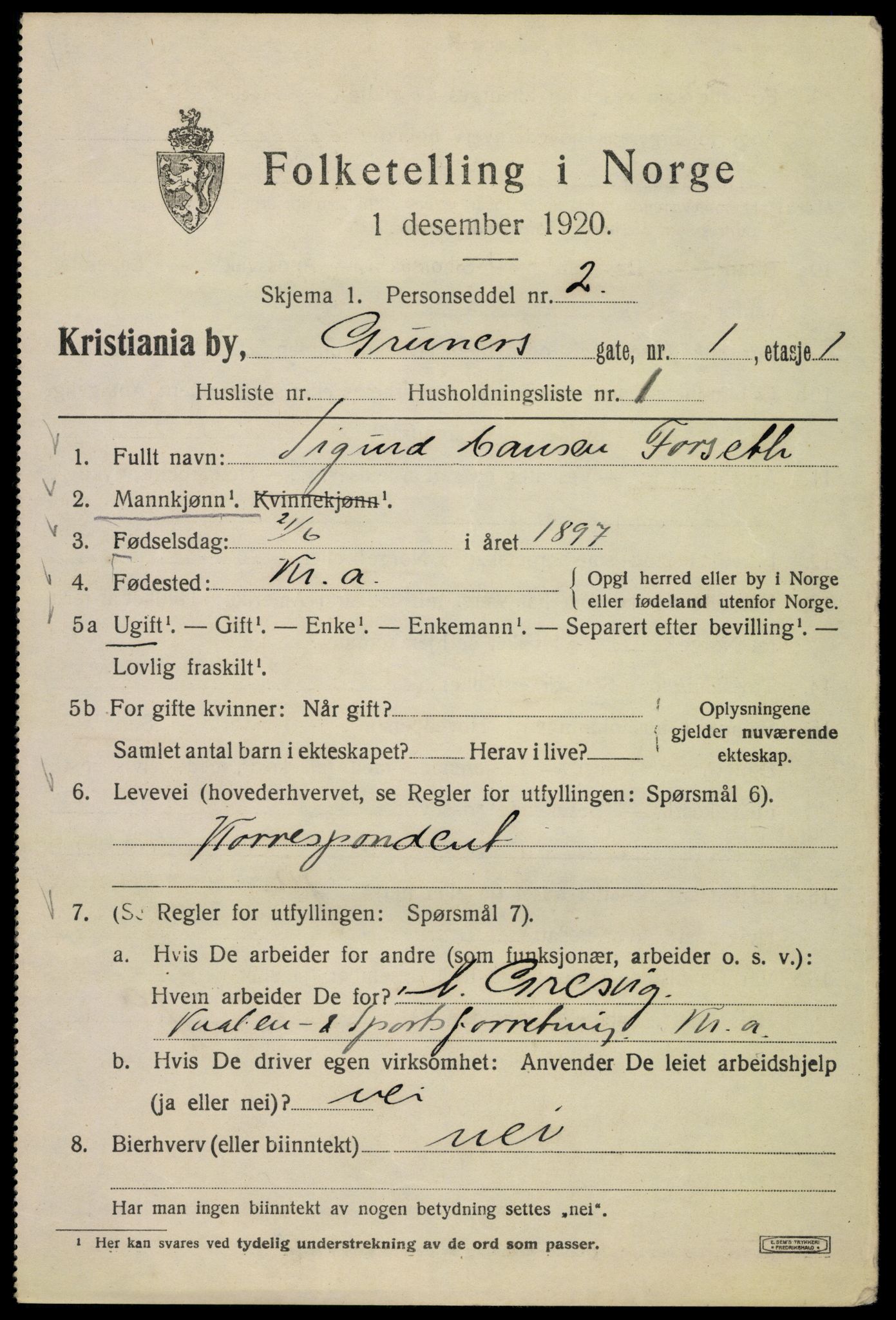 SAO, 1920 census for Kristiania, 1920, p. 259055