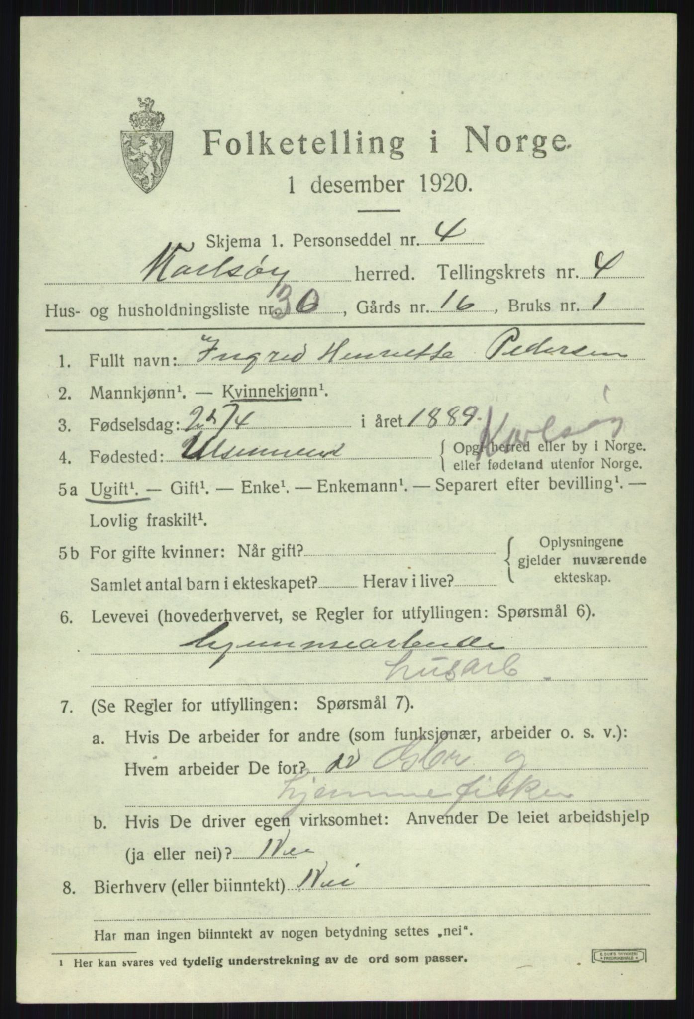 SATØ, 1920 census for Karlsøy, 1920, p. 2087