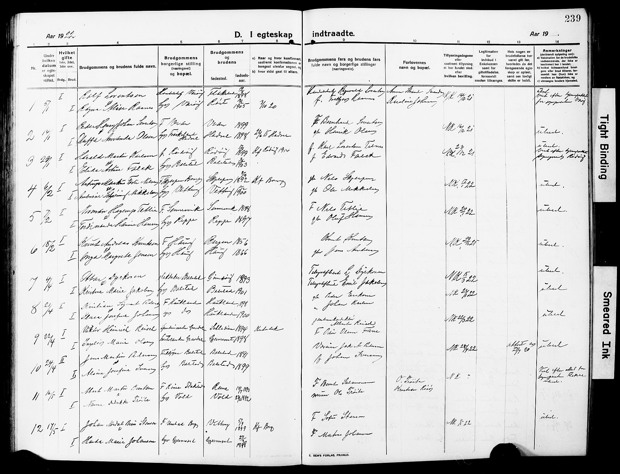 Ministerialprotokoller, klokkerbøker og fødselsregistre - Nordland, SAT/A-1459/881/L1169: Parish register (copy) no. 881C06, 1912-1930, p. 239