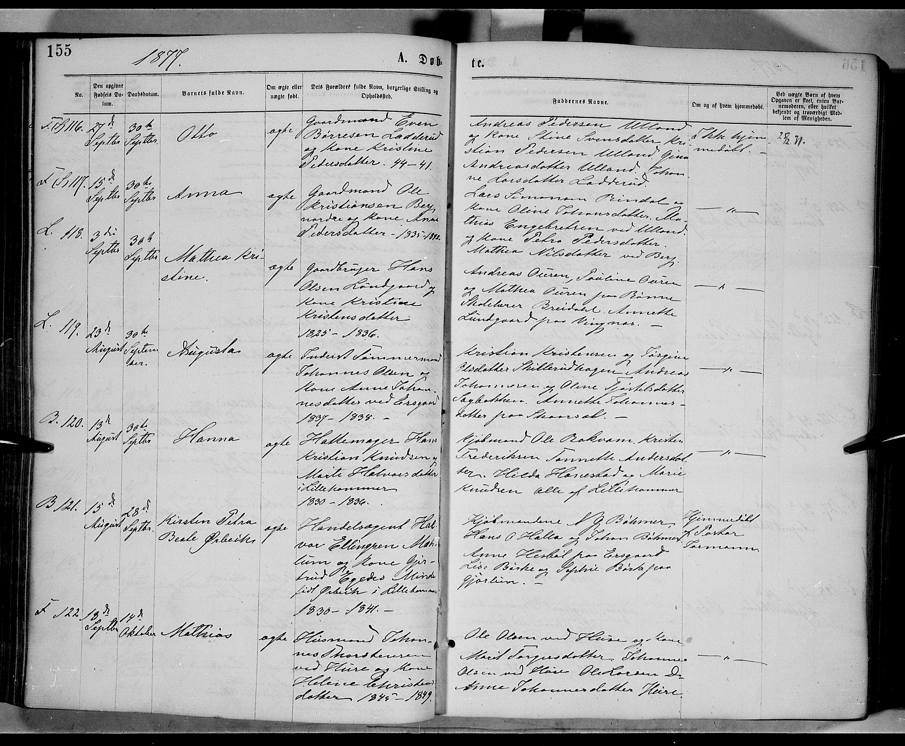 Fåberg prestekontor, AV/SAH-PREST-086/H/Ha/Haa/L0007: Parish register (official) no. 7, 1868-1878, p. 155