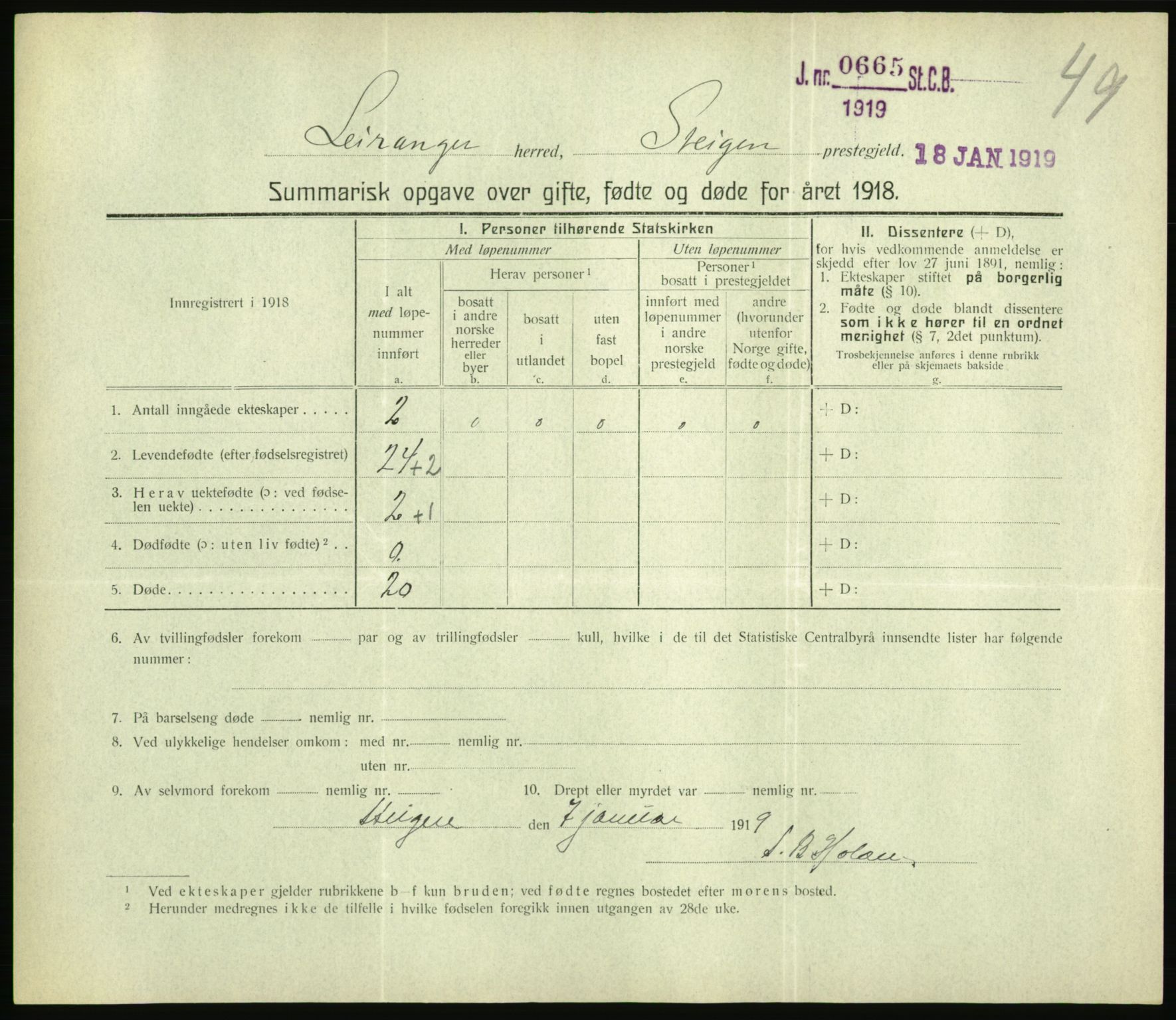 Statistisk sentralbyrå, Sosiodemografiske emner, Befolkning, RA/S-2228/D/Df/Dfb/Dfbh/L0059: Summariske oppgaver over gifte, fødte og døde for hele landet., 1918, p. 1535