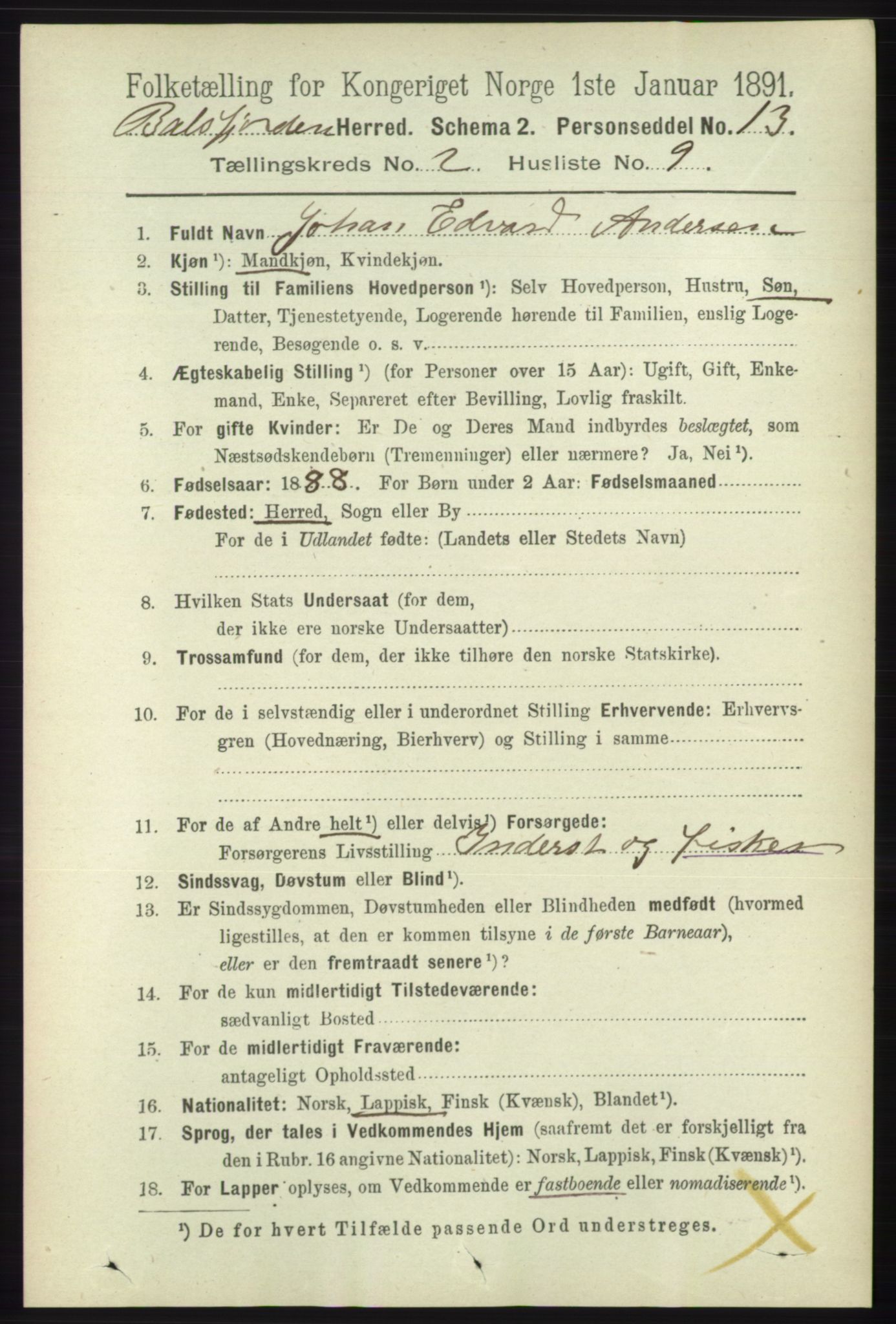 RA, 1891 census for 1933 Balsfjord, 1891, p. 613