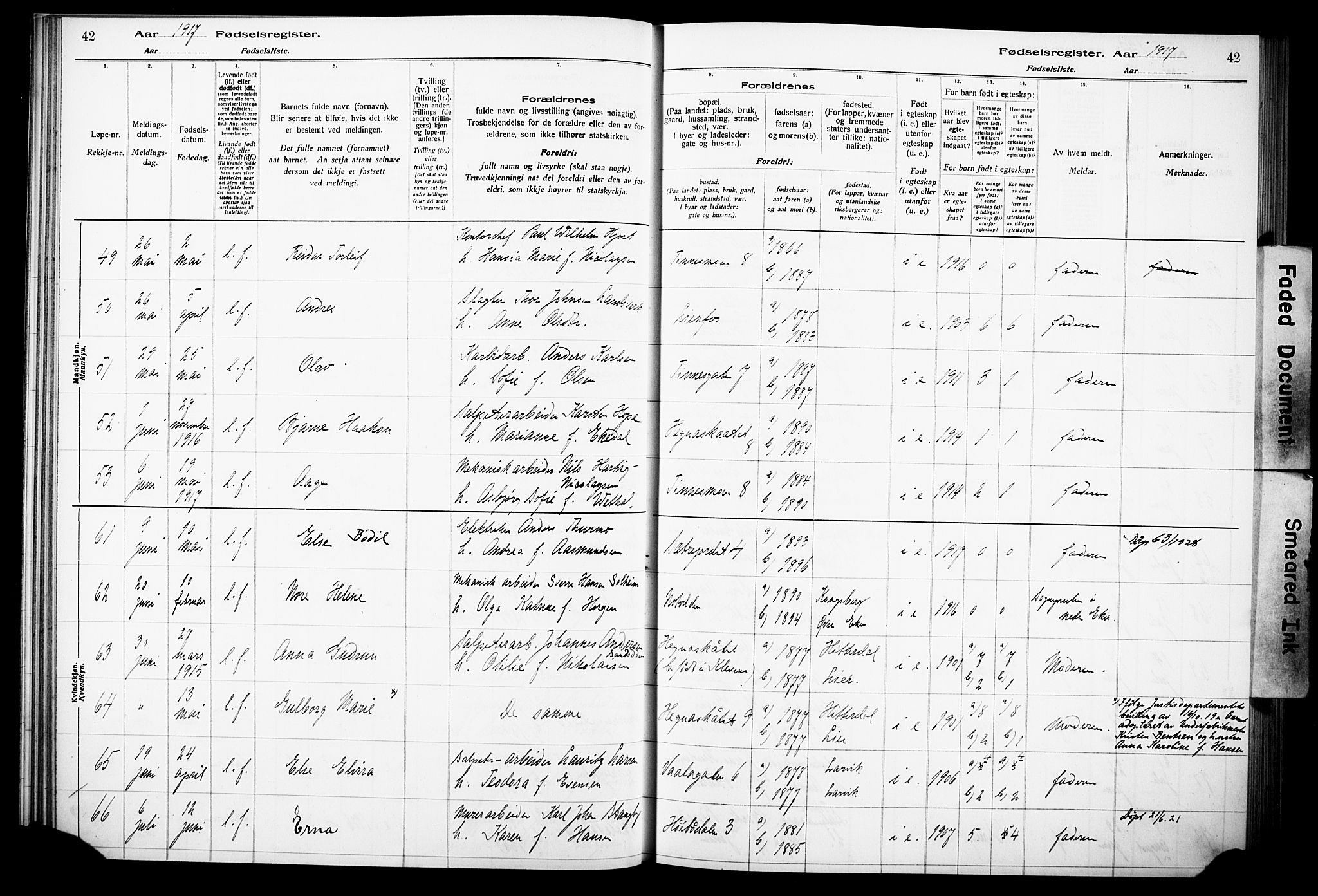 Notodden kirkebøker, AV/SAKO-A-290/J/Ja/L0001: Birth register no. 1, 1916-1924, p. 42