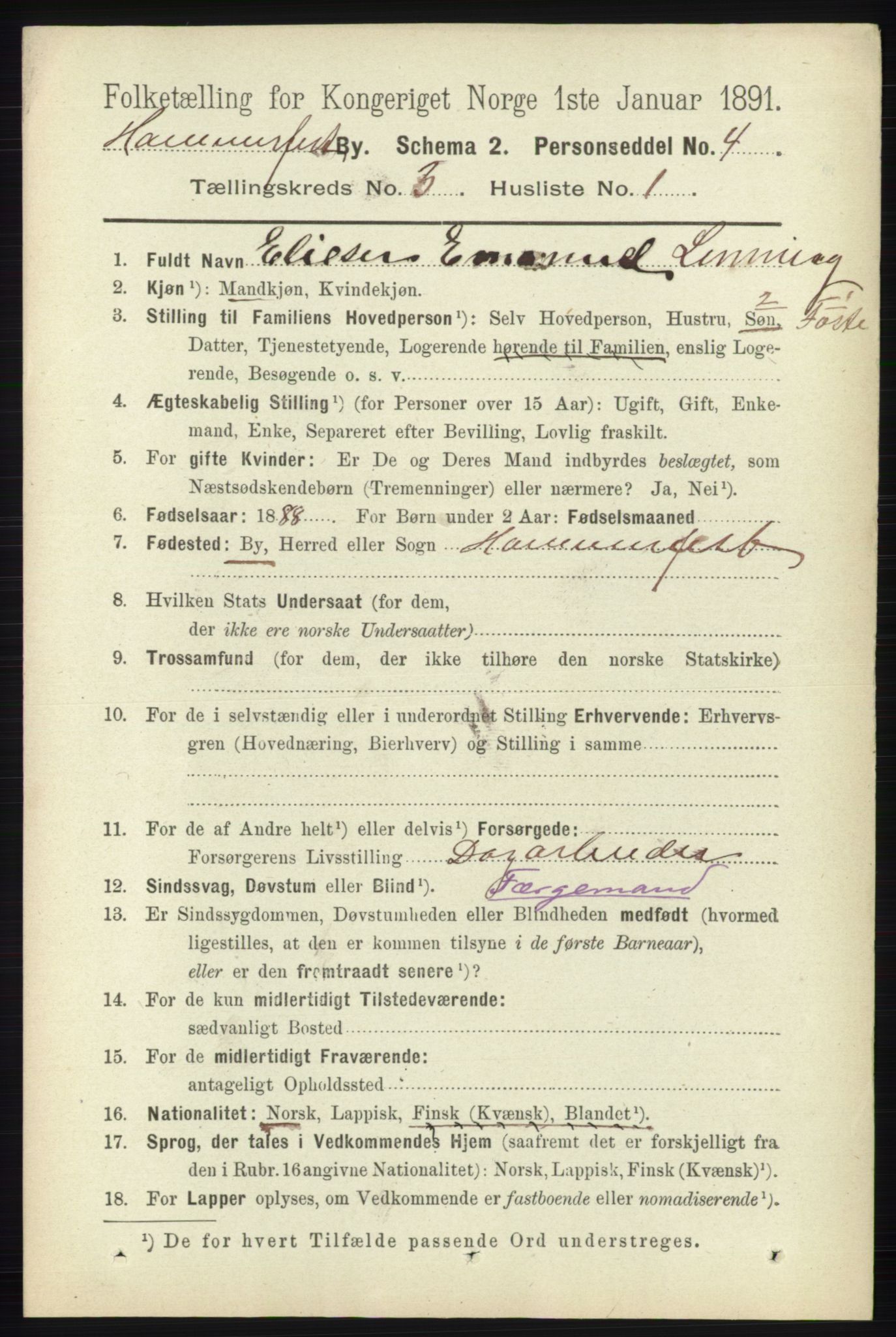 RA, 1891 census for 2001 Hammerfest, 1891, p. 622
