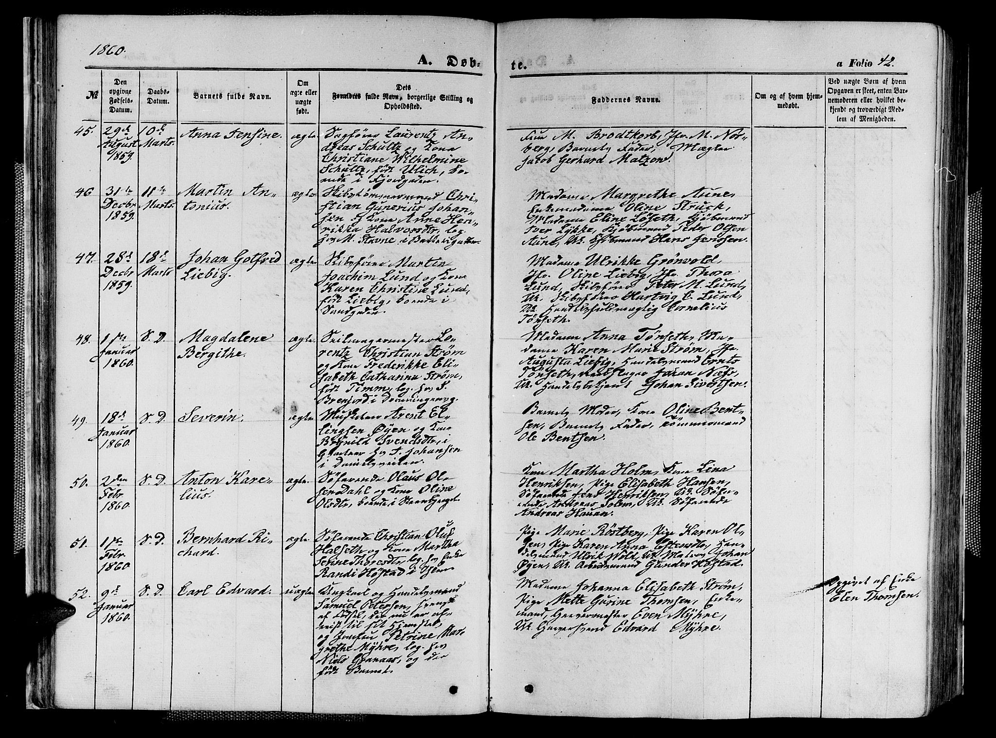 Ministerialprotokoller, klokkerbøker og fødselsregistre - Sør-Trøndelag, AV/SAT-A-1456/602/L0139: Parish register (copy) no. 602C07, 1859-1864, p. 42