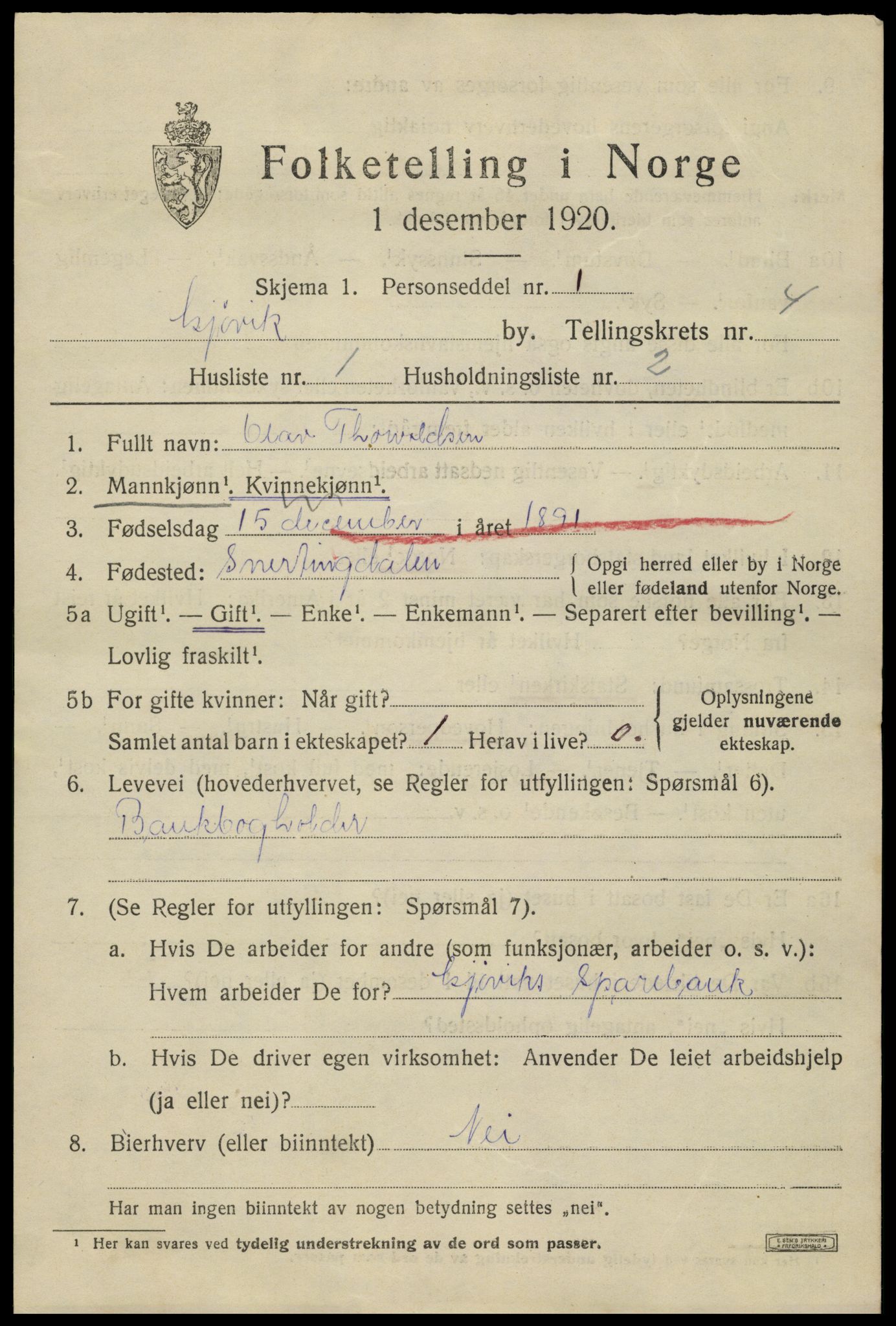 SAH, 1920 census for Gjøvik, 1920, p. 7834