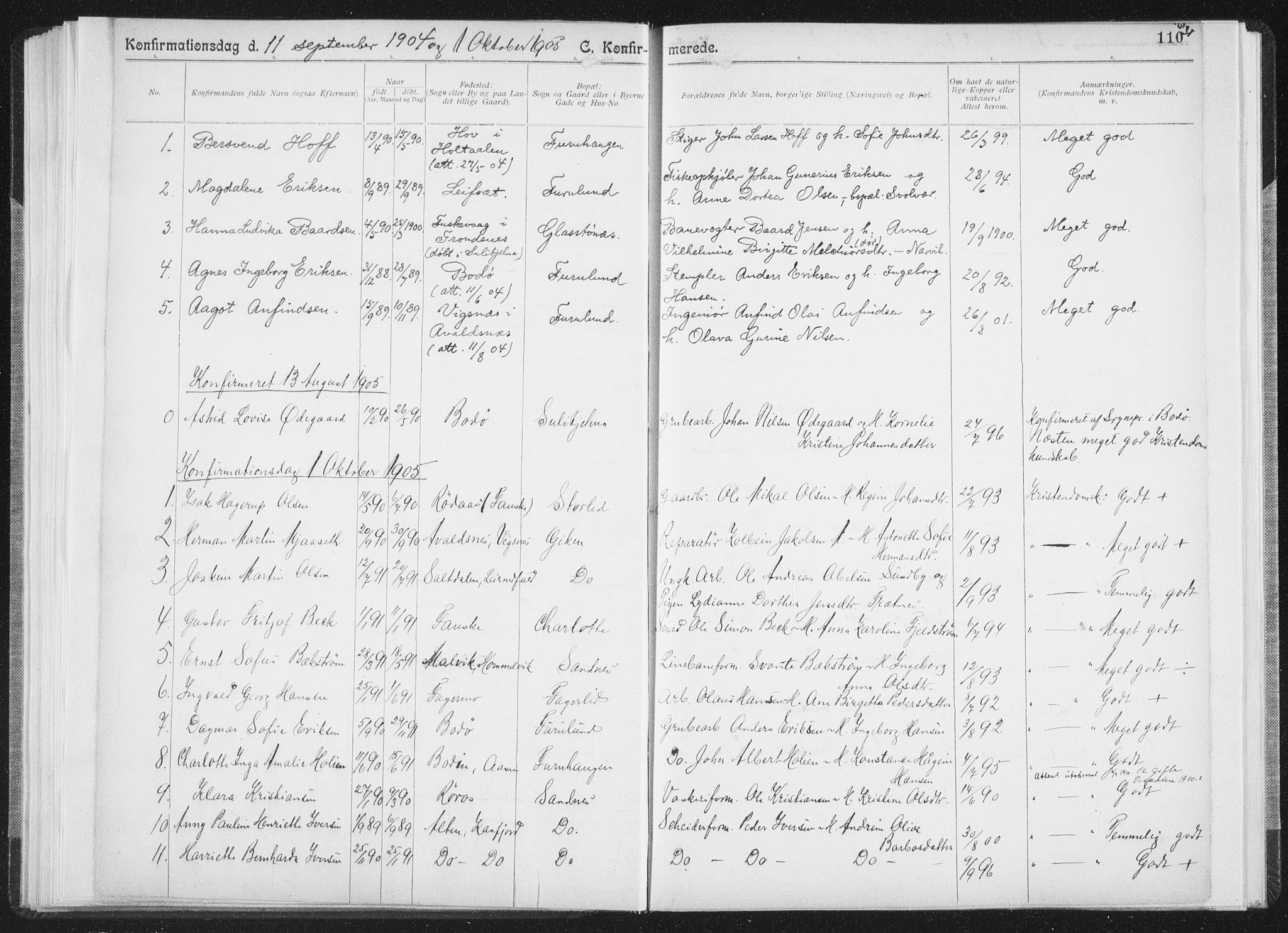Ministerialprotokoller, klokkerbøker og fødselsregistre - Nordland, SAT/A-1459/850/L0711: Curate's parish register no. 850B01, 1902-1915, p. 110