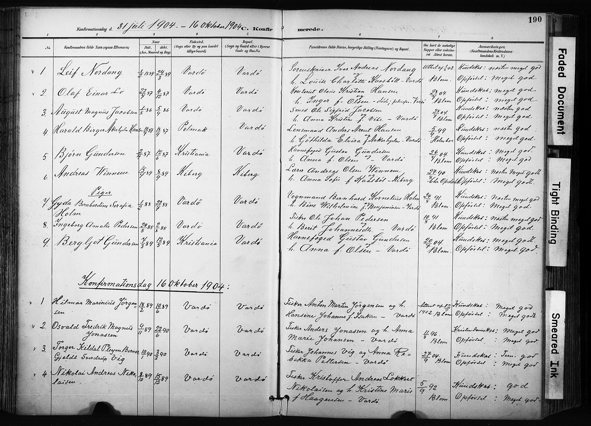Vardø sokneprestkontor, SATØ/S-1332/H/Ha/L0010kirke: Parish register (official) no. 10, 1895-1907, p. 190