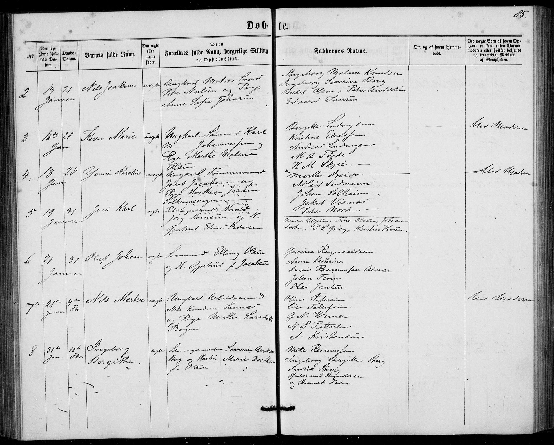 Fødselsstiftelsens sokneprestembete, ført av overlegen*, SAB/-: Parish register (official) no. A 1, 1863-1883, p. 85