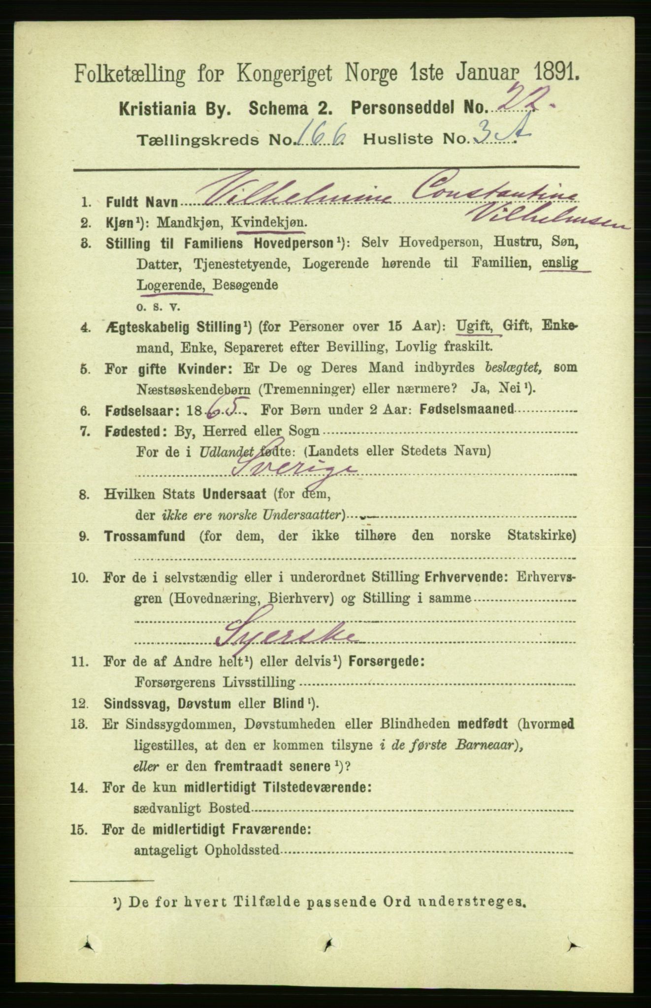 RA, 1891 census for 0301 Kristiania, 1891, p. 96349