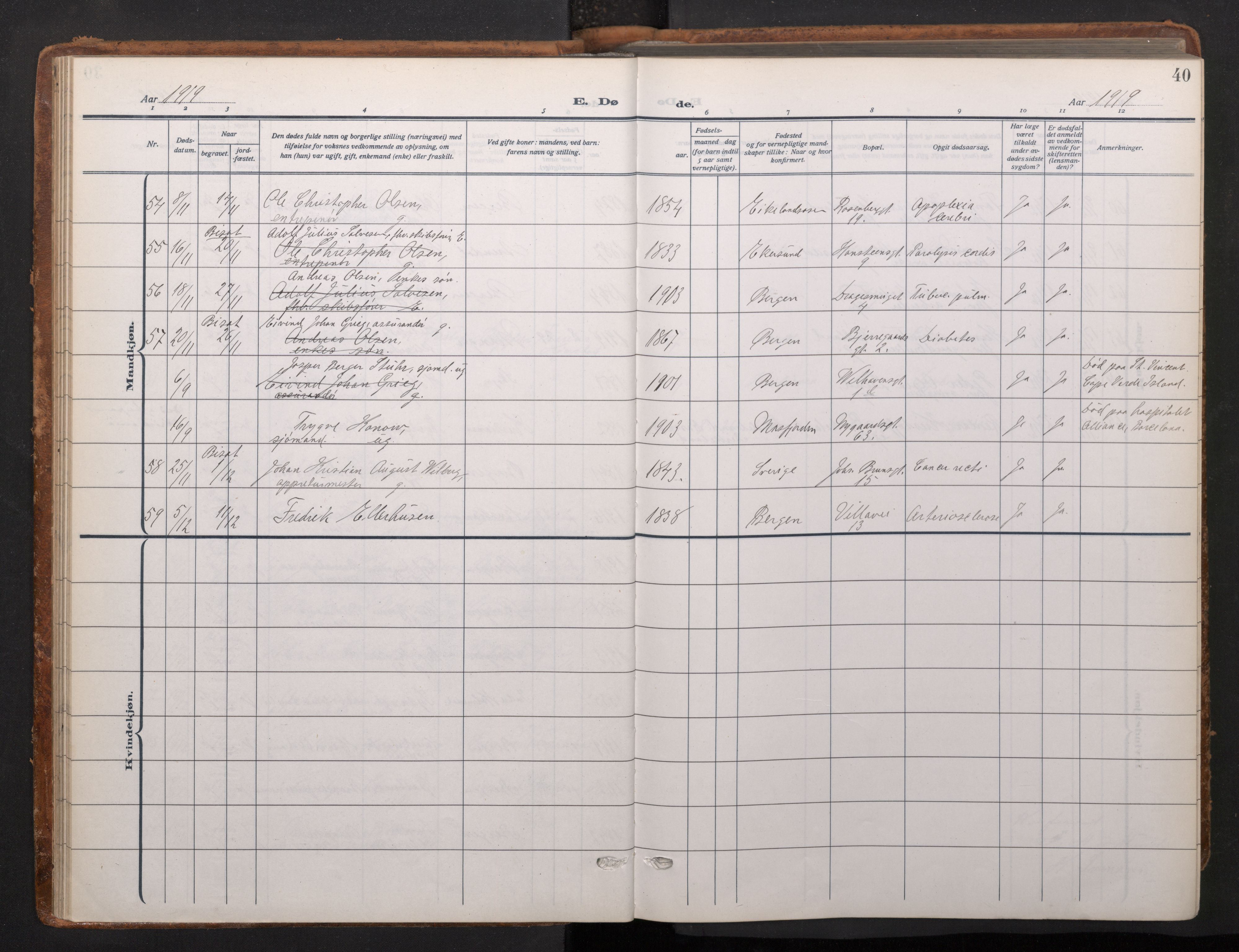Johanneskirken sokneprestembete, AV/SAB-A-76001/H/Haa/L0020: Parish register (official) no. E 2, 1916-1951, p. 40