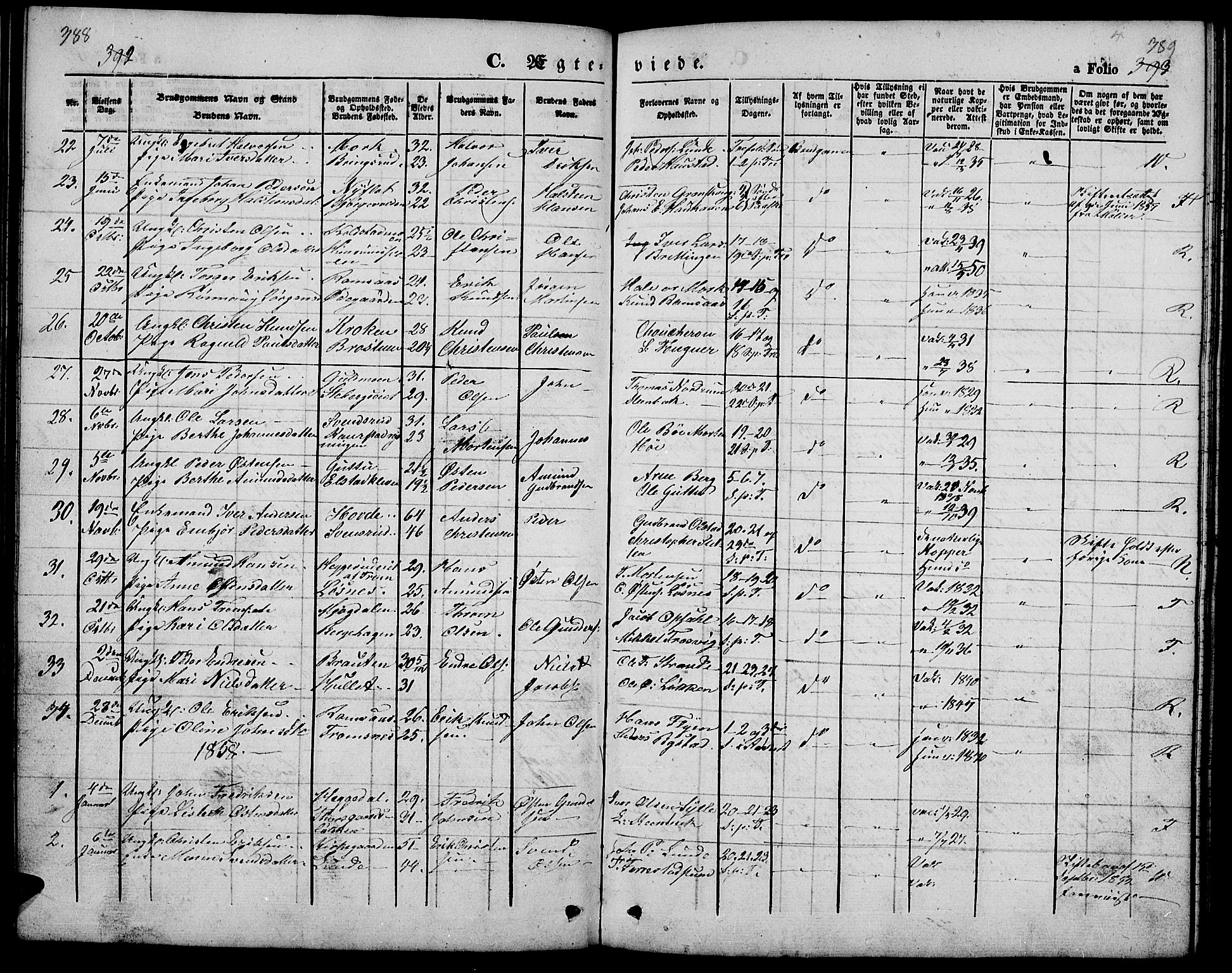 Ringebu prestekontor, SAH/PREST-082/H/Ha/Hab/L0003: Parish register (copy) no. 3, 1854-1866, p. 388-389