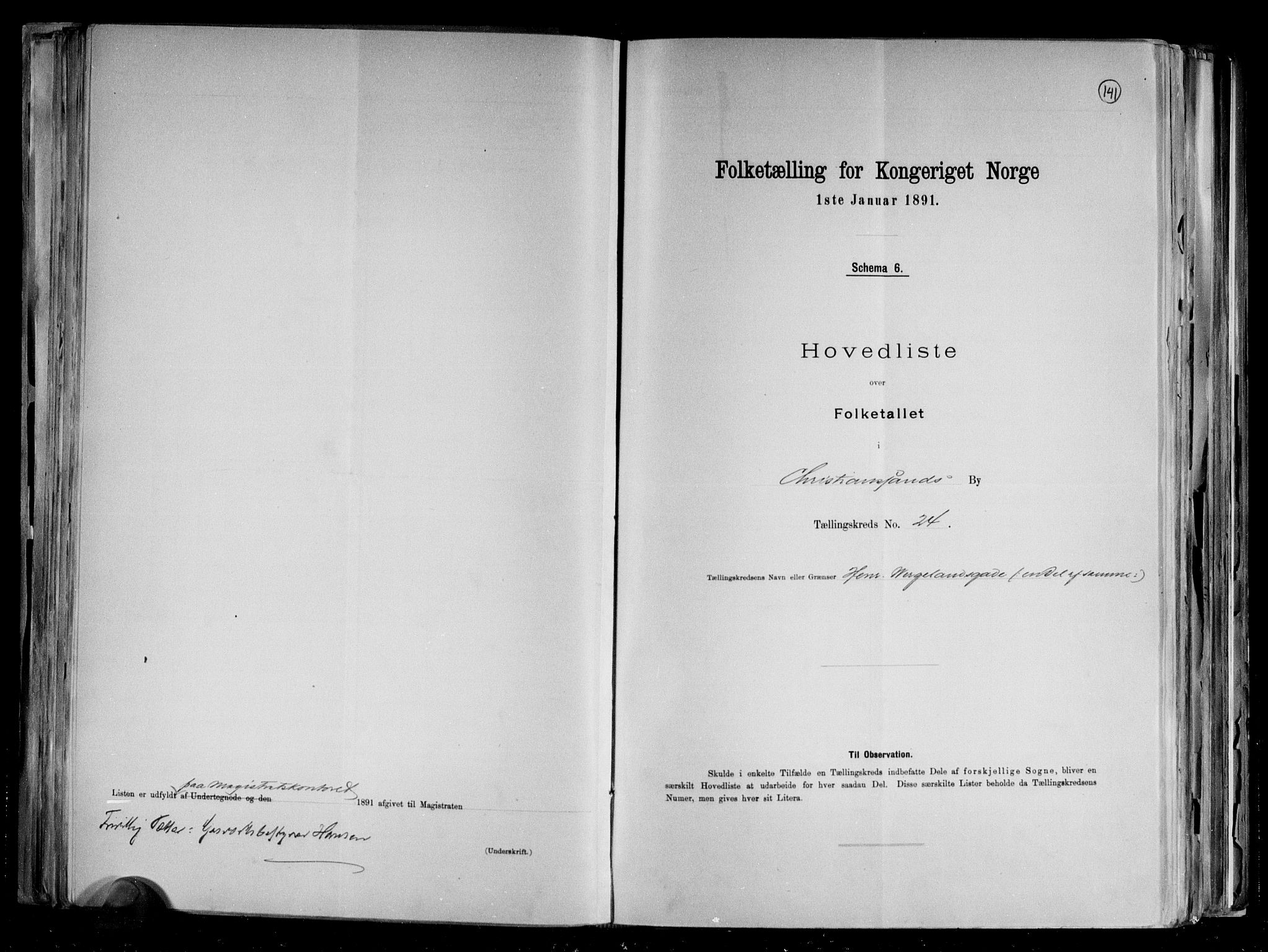 RA, 1891 census for 1001 Kristiansand, 1891, p. 51