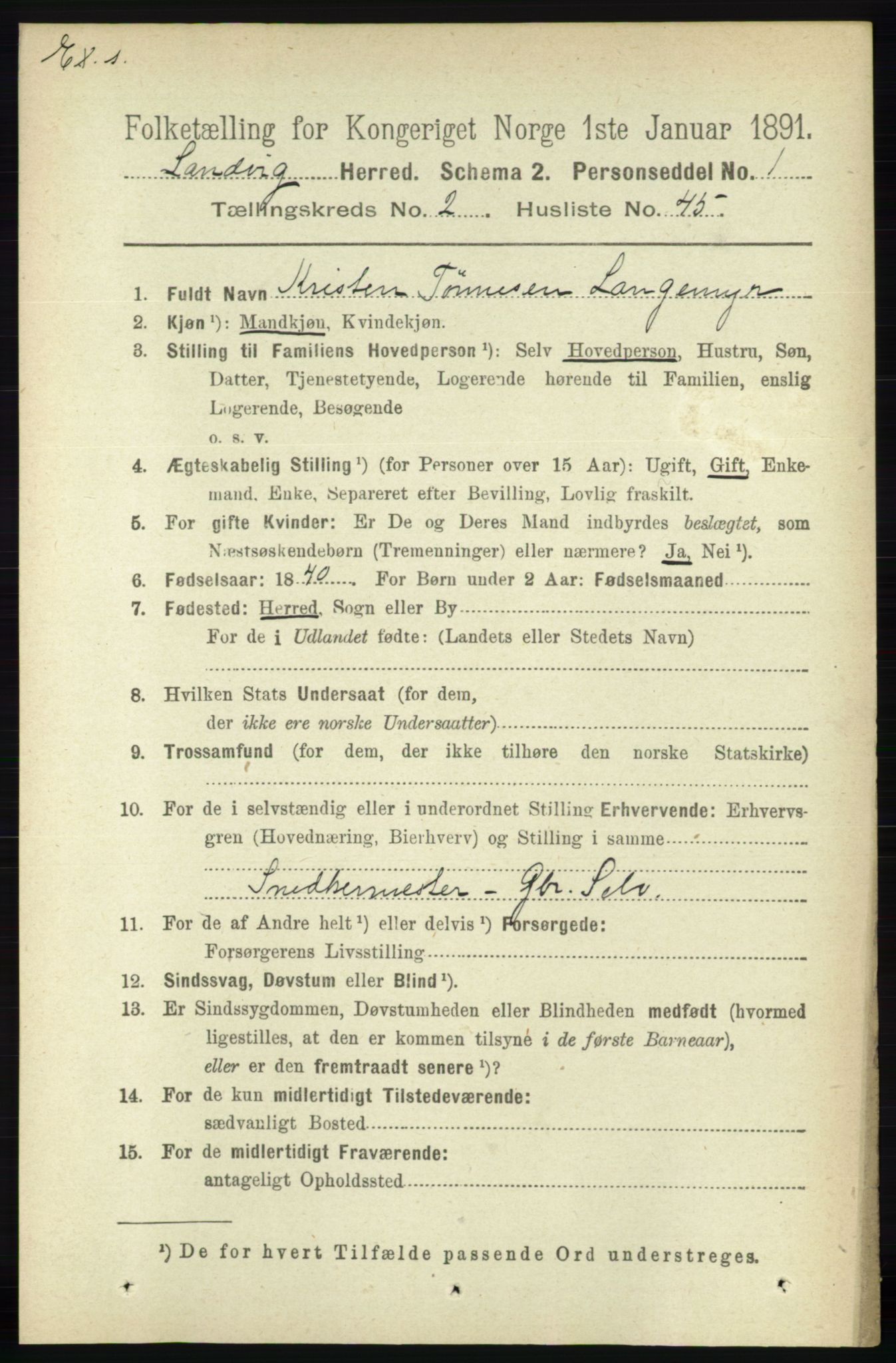 RA, Census 1891 for Nedenes amt: Gjenparter av personsedler for beslektede ektefeller, menn, 1891, p. 754