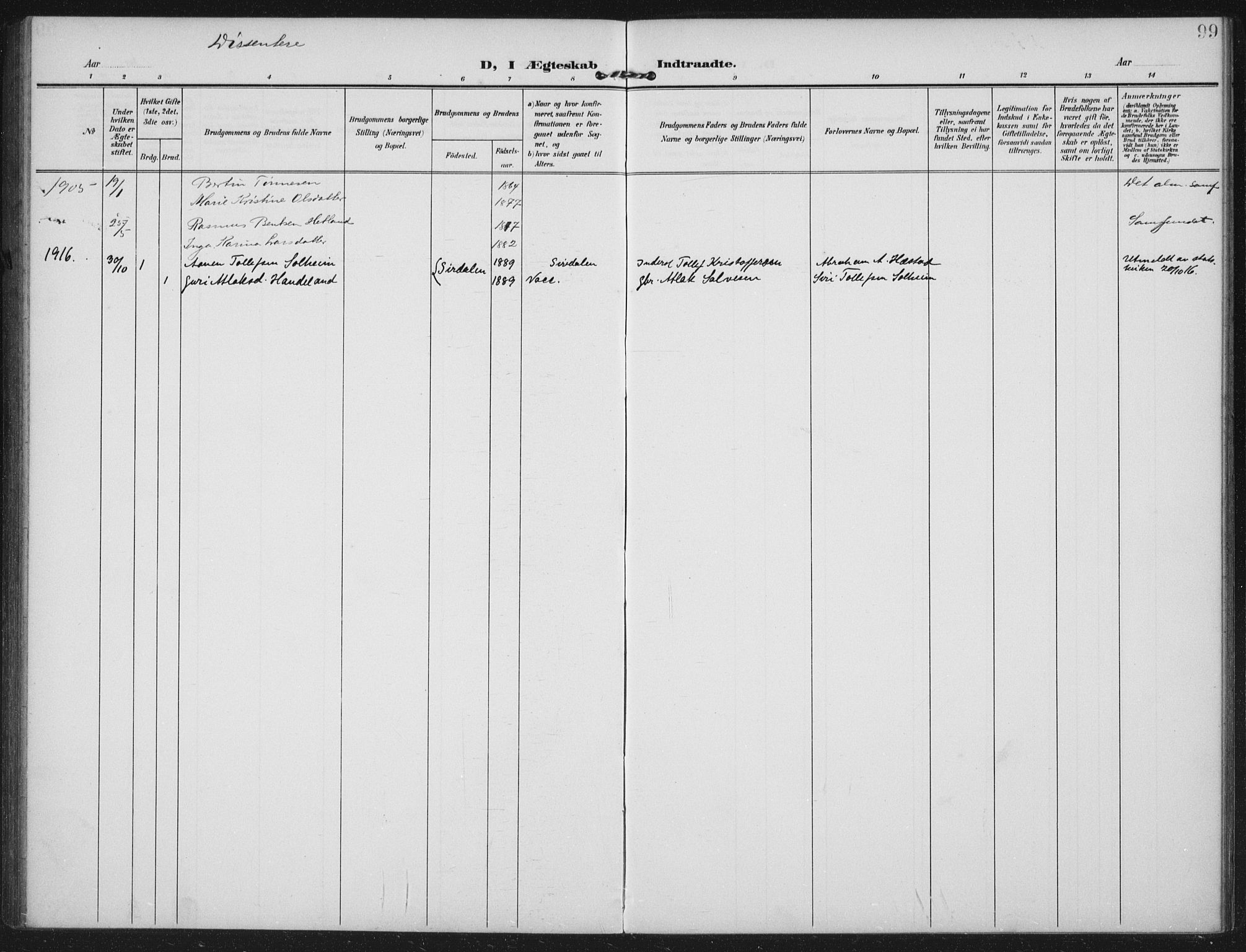 Helleland sokneprestkontor, SAST/A-101810: Parish register (official) no. A 12, 1906-1923, p. 99