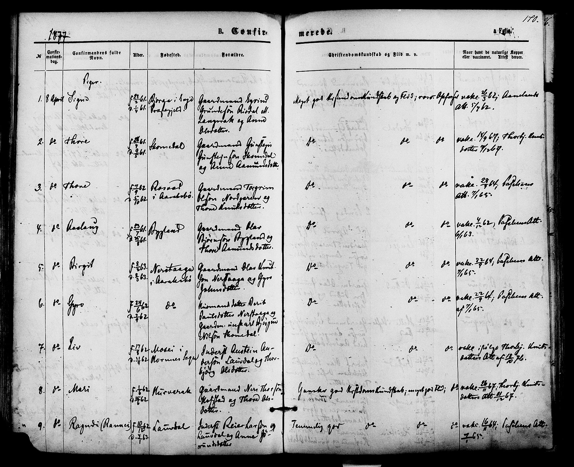 Bygland sokneprestkontor, AV/SAK-1111-0006/F/Fa/Fab/L0006: Parish register (official) no. A 6, 1873-1884, p. 170