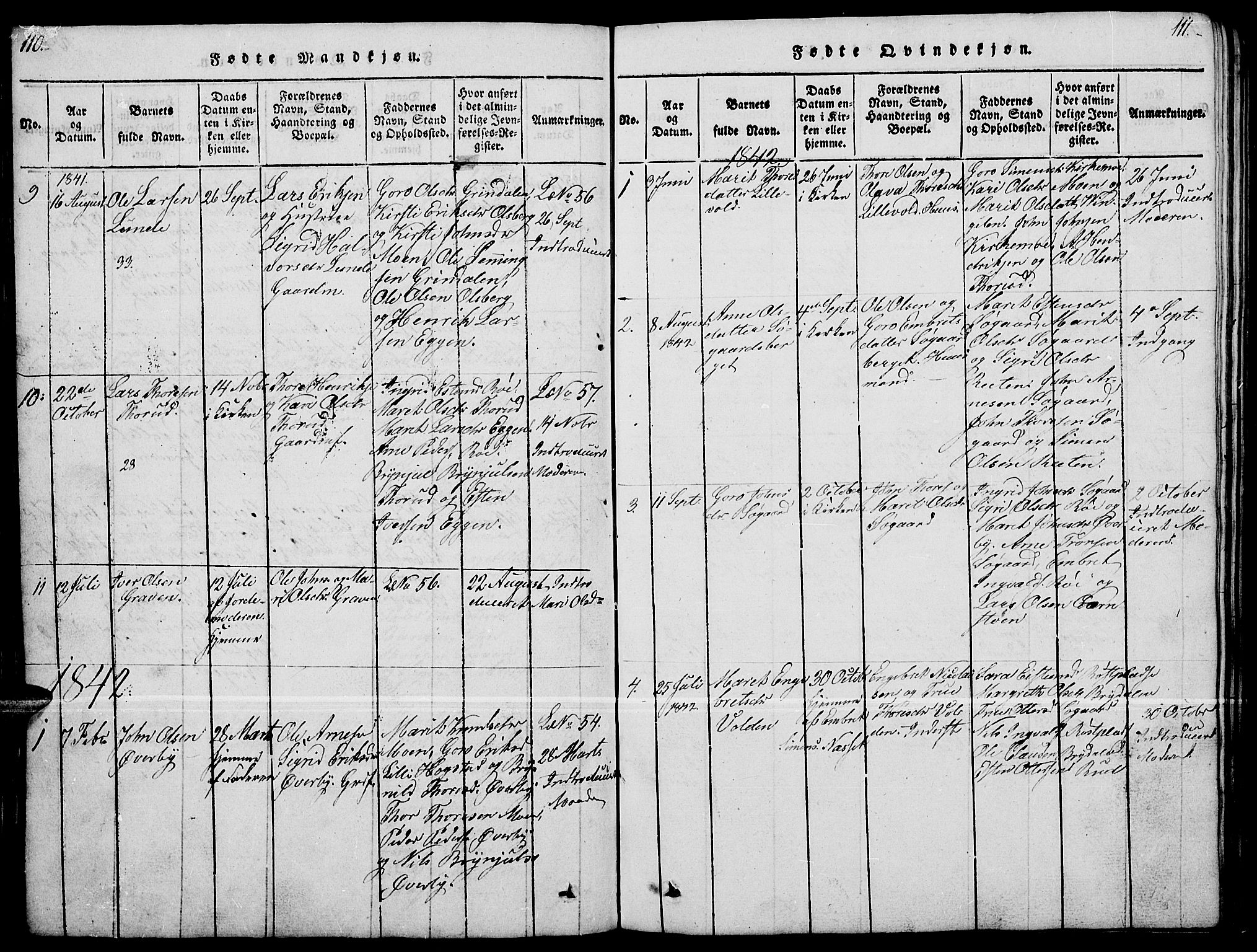 Tynset prestekontor, SAH/PREST-058/H/Ha/Hab/L0004: Parish register (copy) no. 4, 1814-1879, p. 110-111