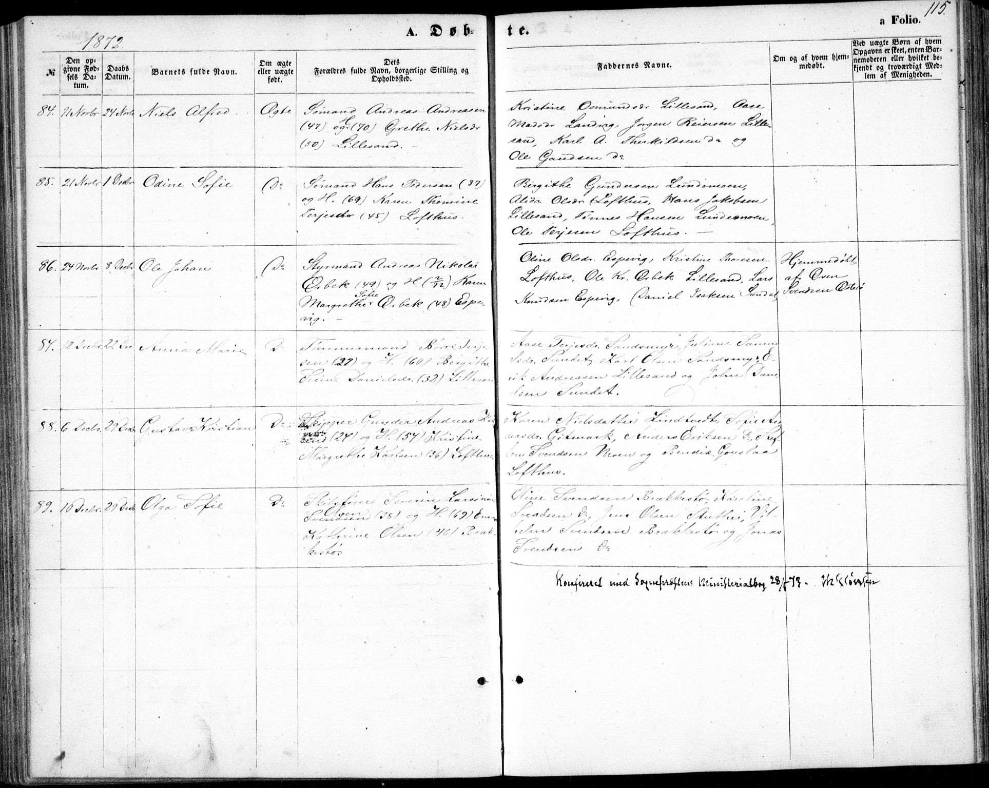 Vestre Moland sokneprestkontor, AV/SAK-1111-0046/F/Fb/Fbb/L0004: Parish register (copy) no. B 4, 1861-1872, p. 115