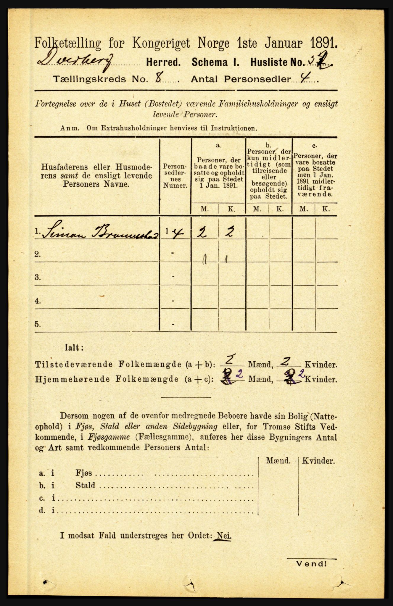 RA, 1891 census for 1872 Dverberg, 1891, p. 3100