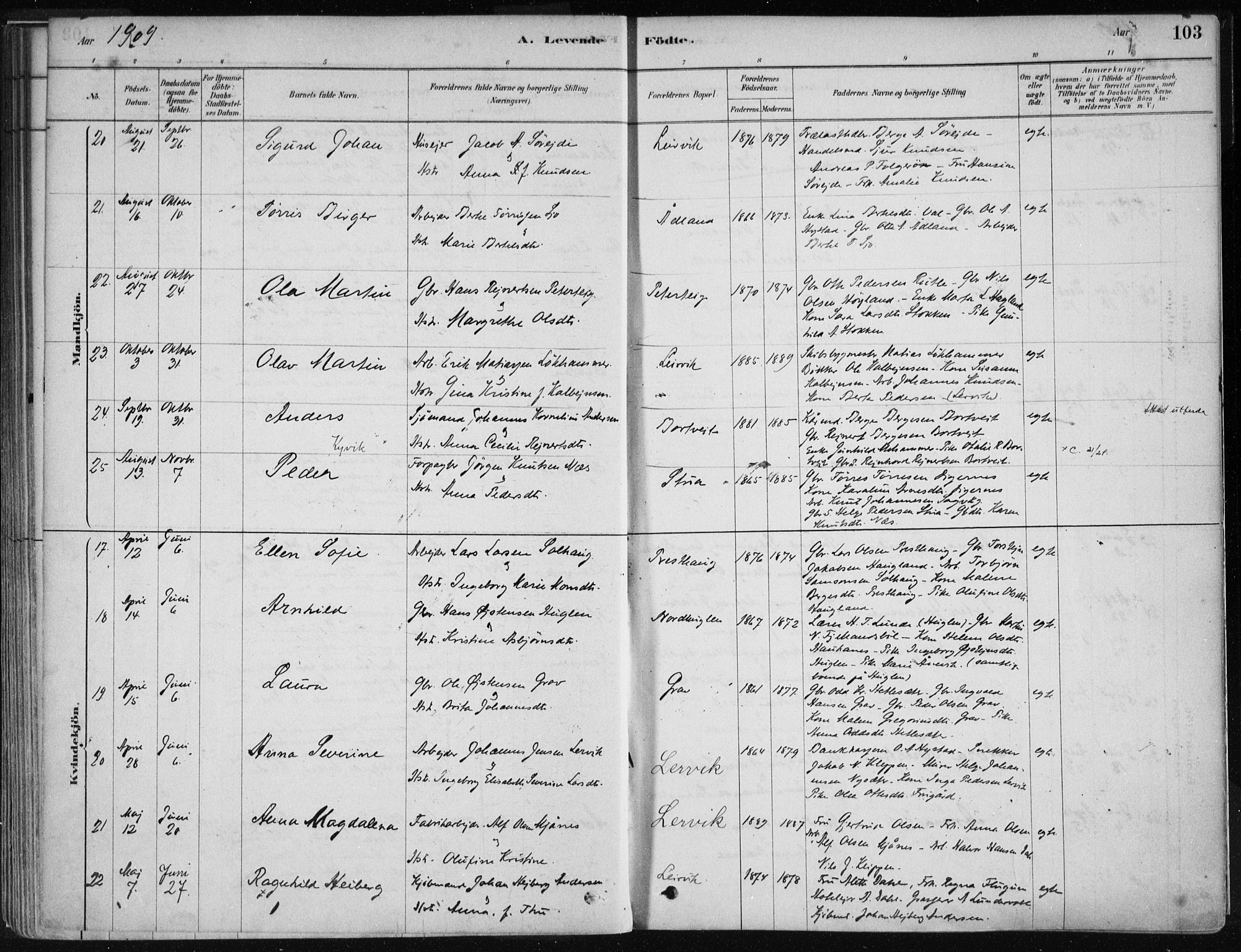 Stord sokneprestembete, AV/SAB-A-78201/H/Haa: Parish register (official) no. B 2, 1878-1913, p. 103