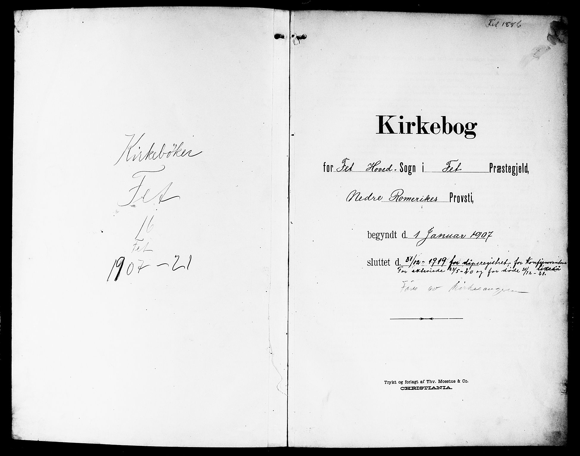 Fet prestekontor Kirkebøker, SAO/A-10370a/G/Ga/L0008: Parish register (copy) no. I 8, 1907-1920, p. 1