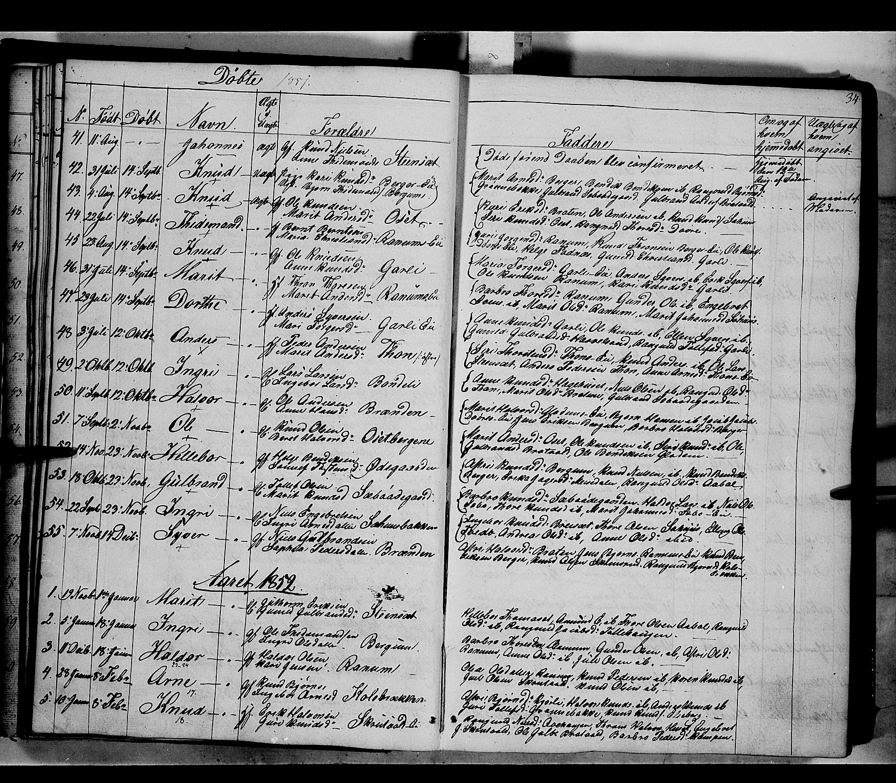 Nord-Aurdal prestekontor, AV/SAH-PREST-132/H/Ha/Haa/L0007: Parish register (official) no. 7, 1842-1863, p. 34