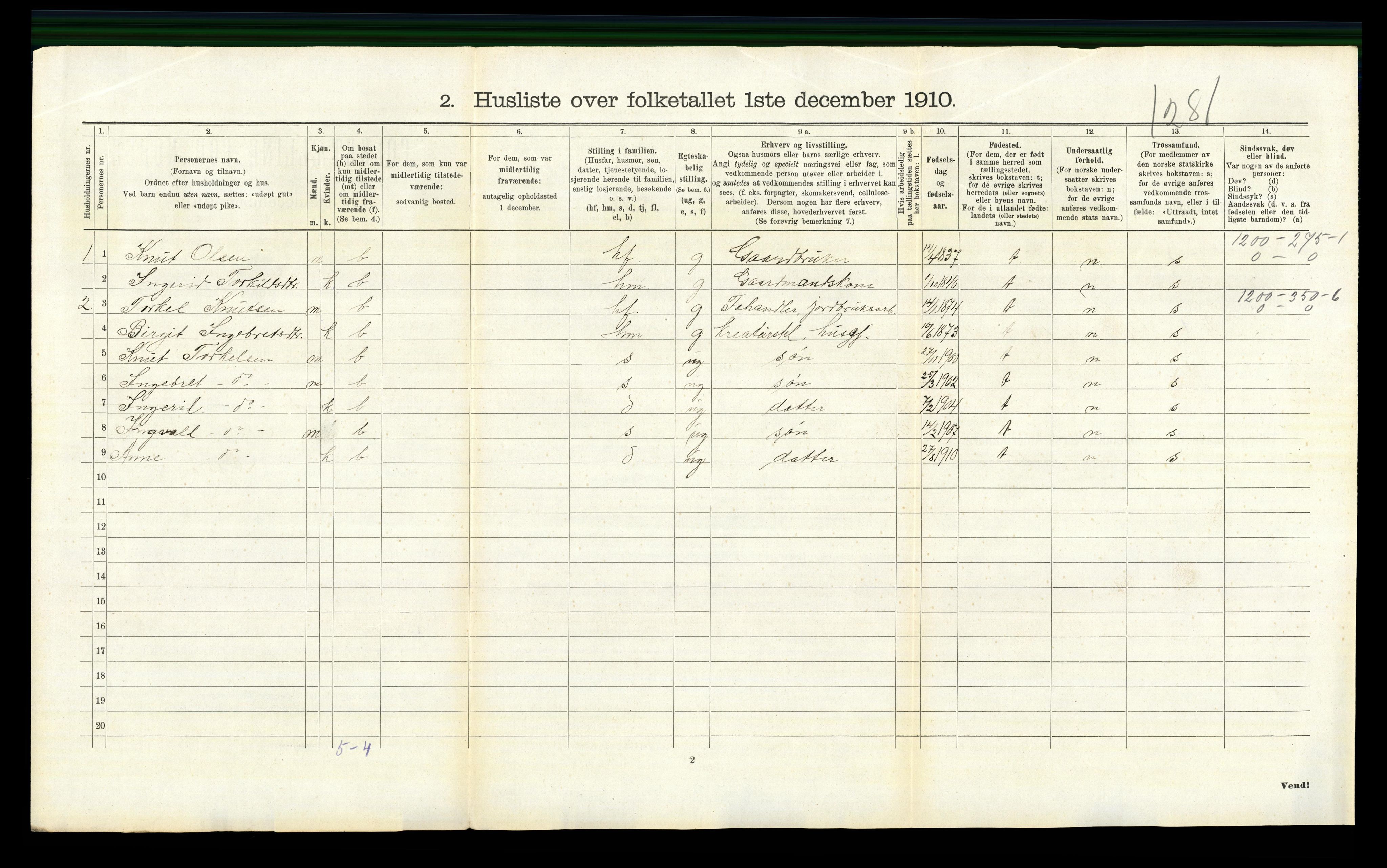 RA, 1910 census for Hemsedal, 1910, p. 503