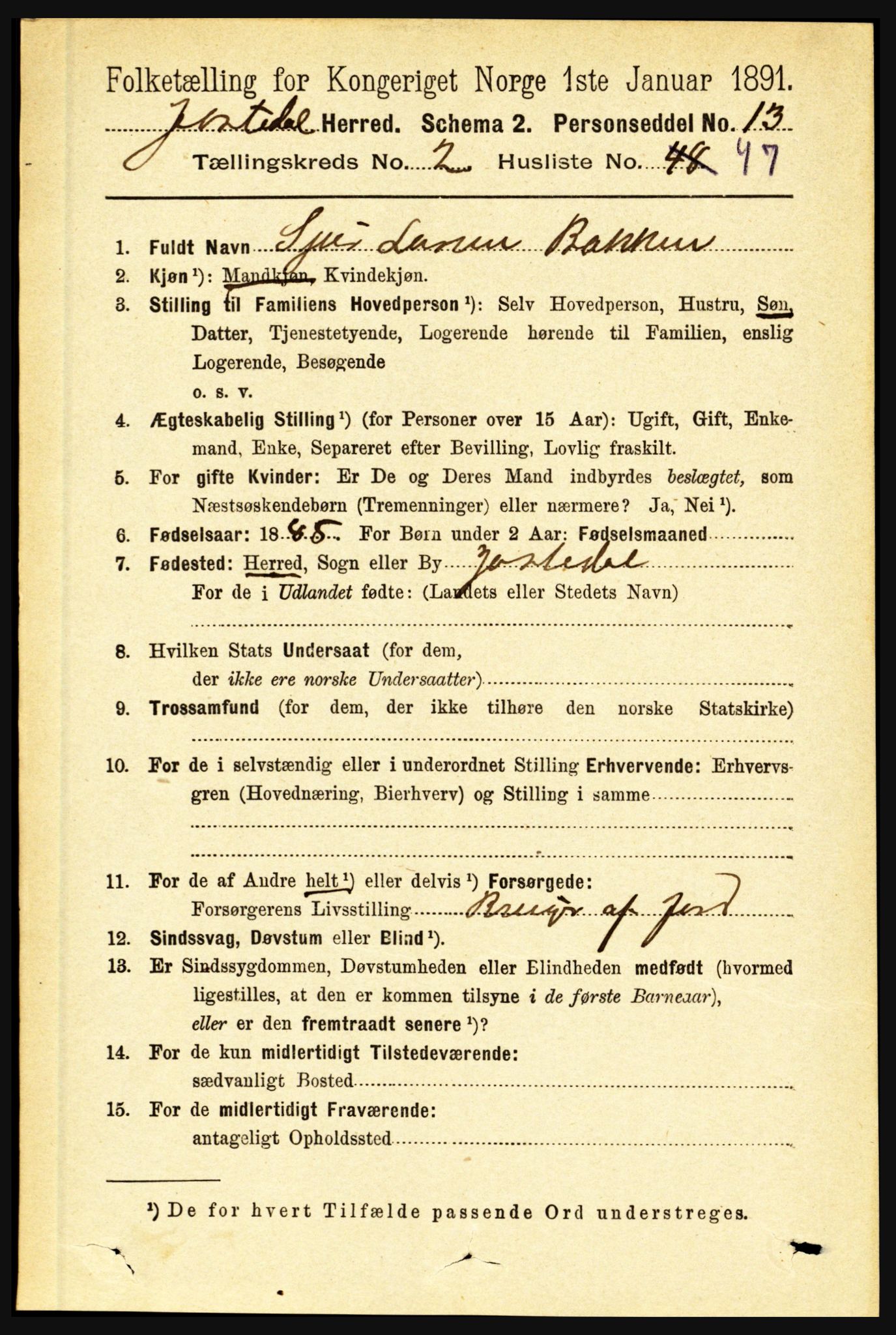 RA, 1891 census for 1427 Jostedal, 1891, p. 862