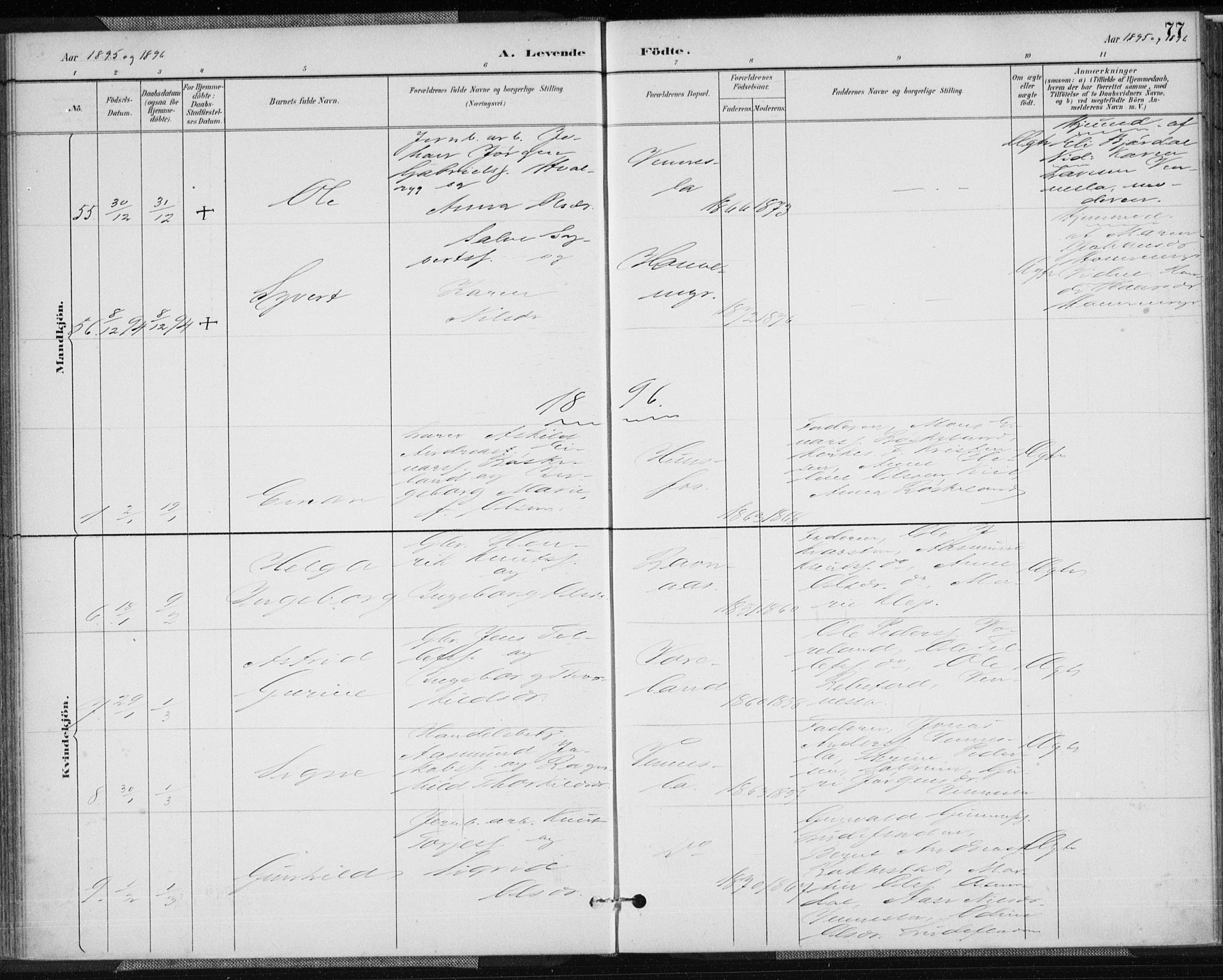 Vennesla sokneprestkontor, AV/SAK-1111-0045/Fa/Fab/L0004: Parish register (official) no. A 4, 1884-1896, p. 77