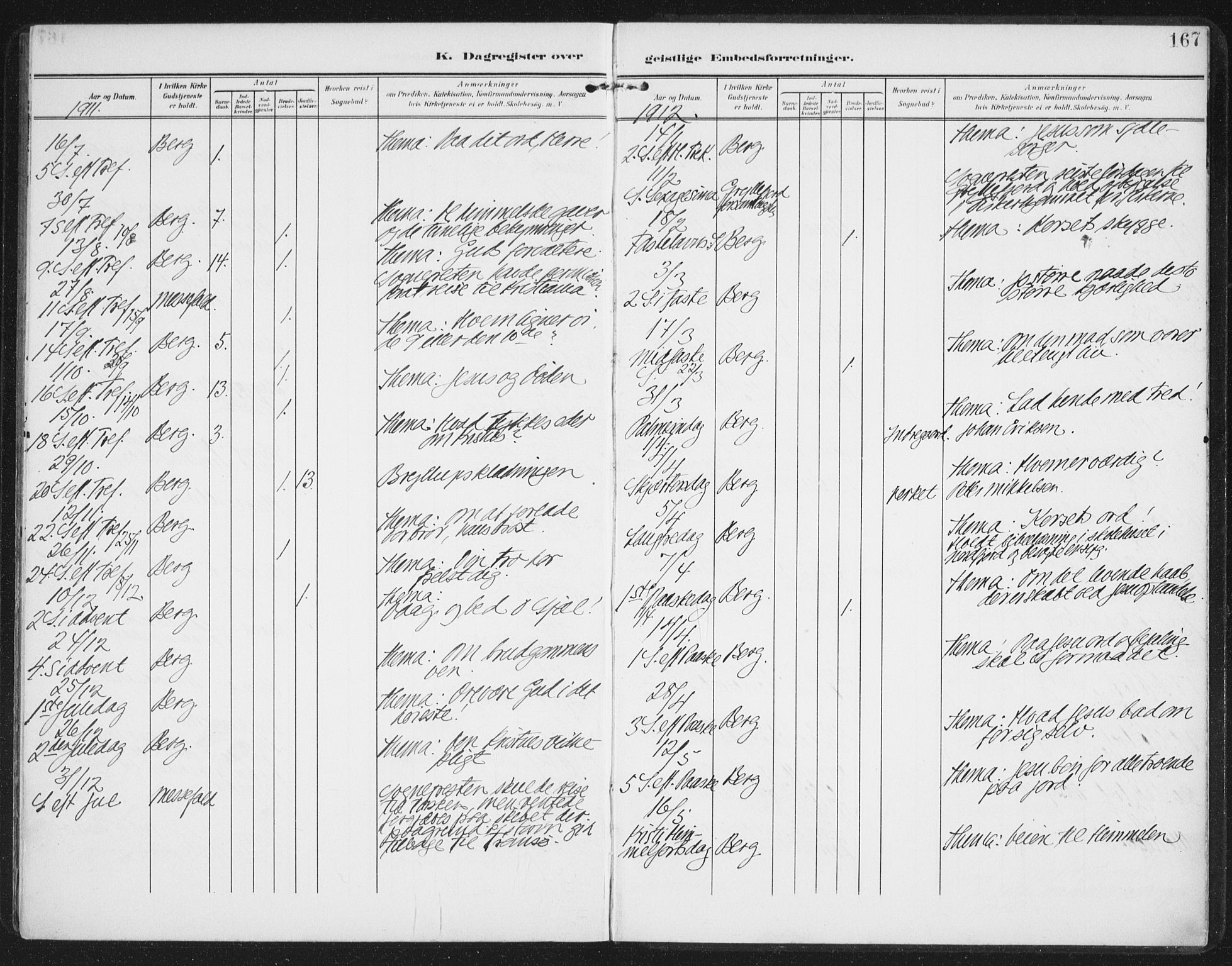 Berg sokneprestkontor, SATØ/S-1318/G/Ga/Gaa/L0007kirke: Parish register (official) no. 7, 1906-1915, p. 167