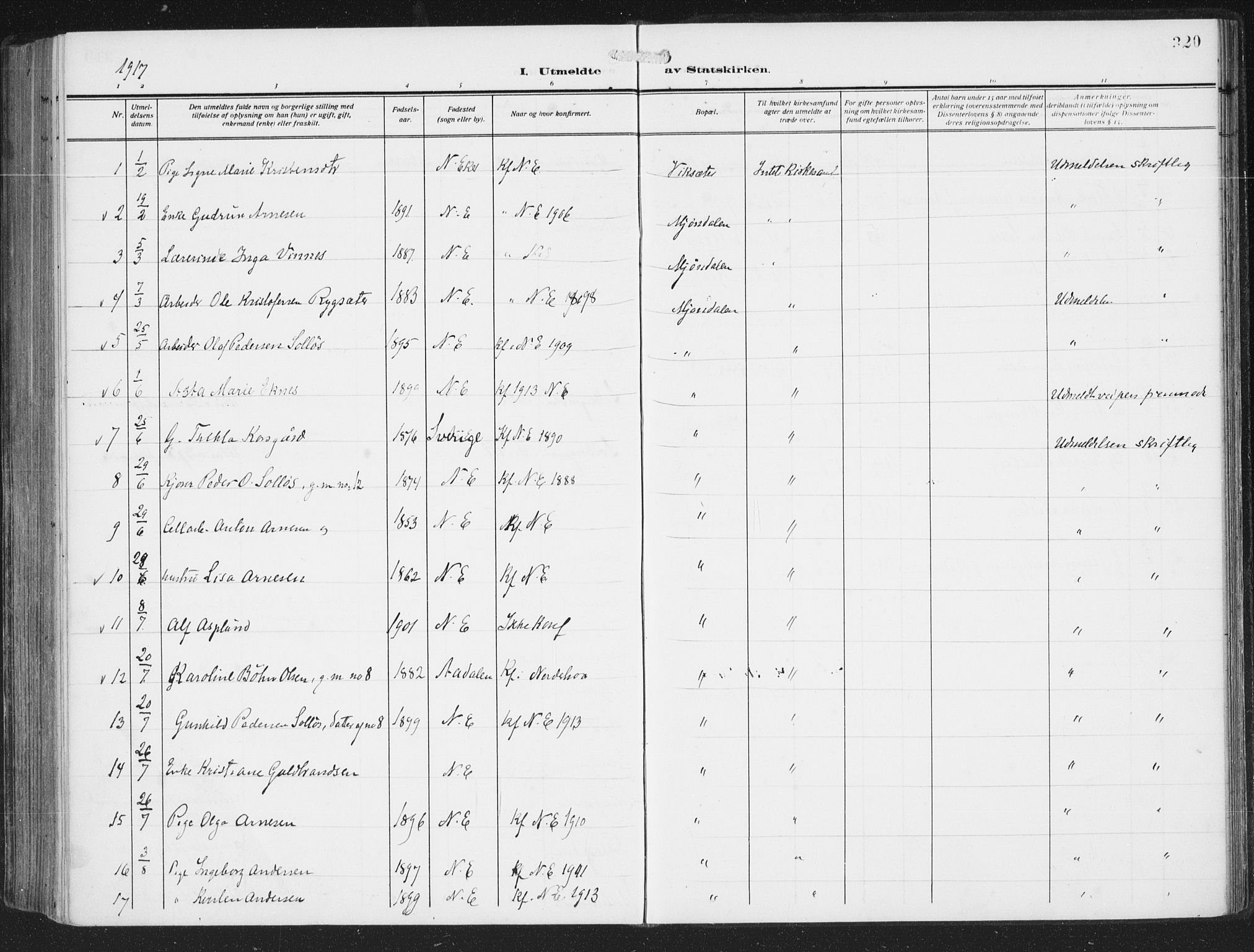 Nedre Eiker kirkebøker, AV/SAKO-A-612/F/Fa/L0007: Parish register (official) no. 7, 1912-1918, p. 320