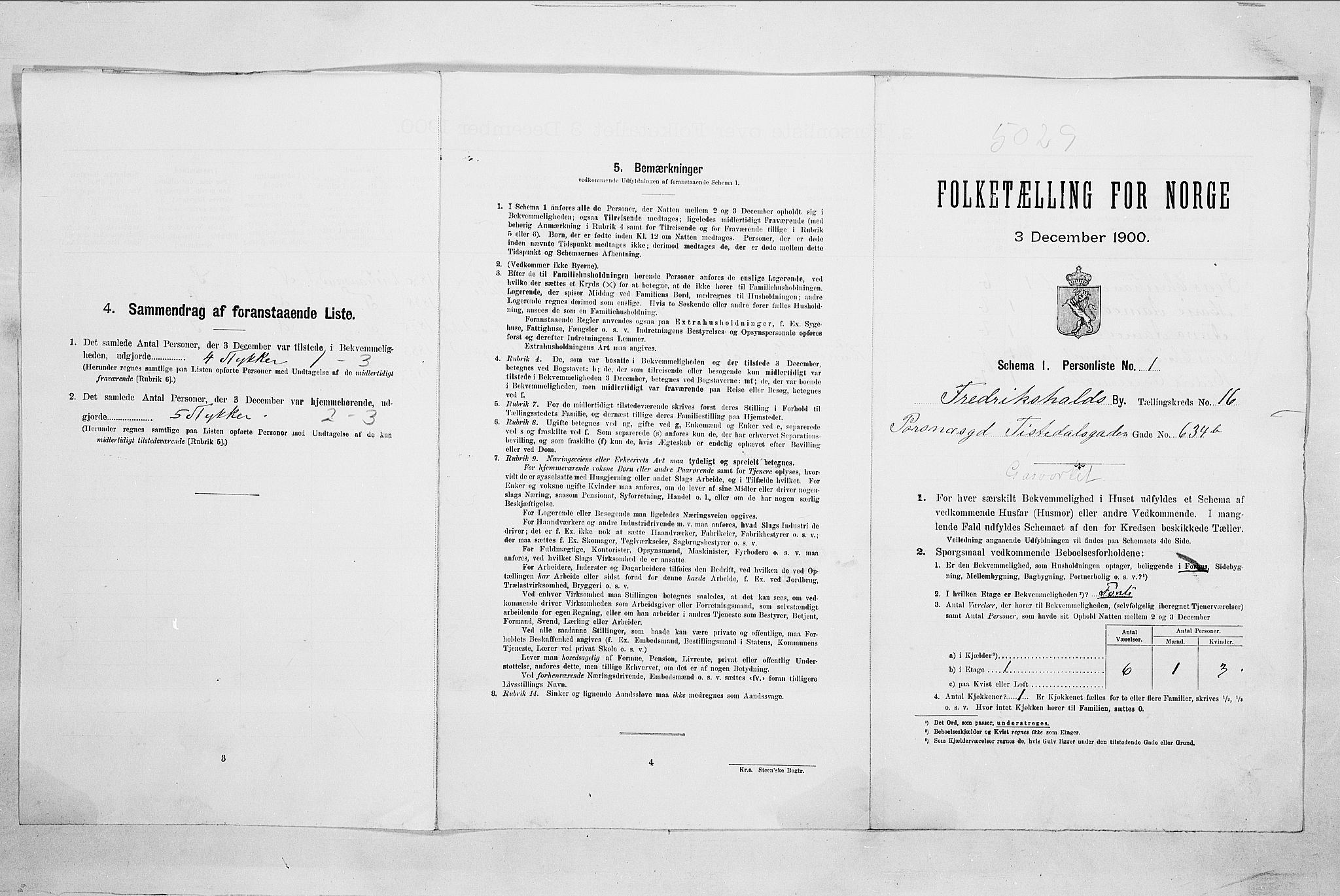 SAO, 1900 census for Fredrikshald, 1900