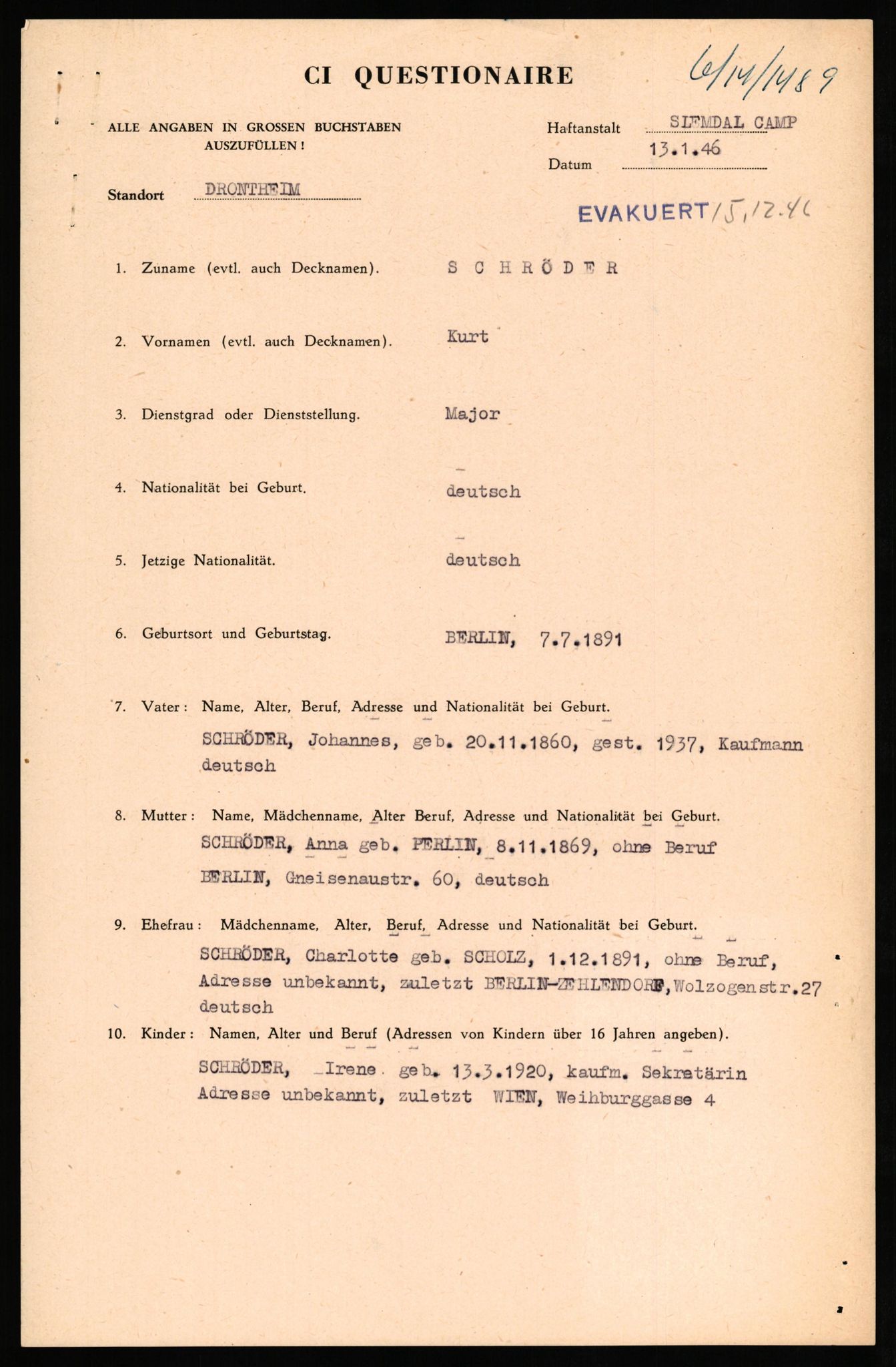 Forsvaret, Forsvarets overkommando II, AV/RA-RAFA-3915/D/Db/L0030: CI Questionaires. Tyske okkupasjonsstyrker i Norge. Tyskere., 1945-1946, p. 271