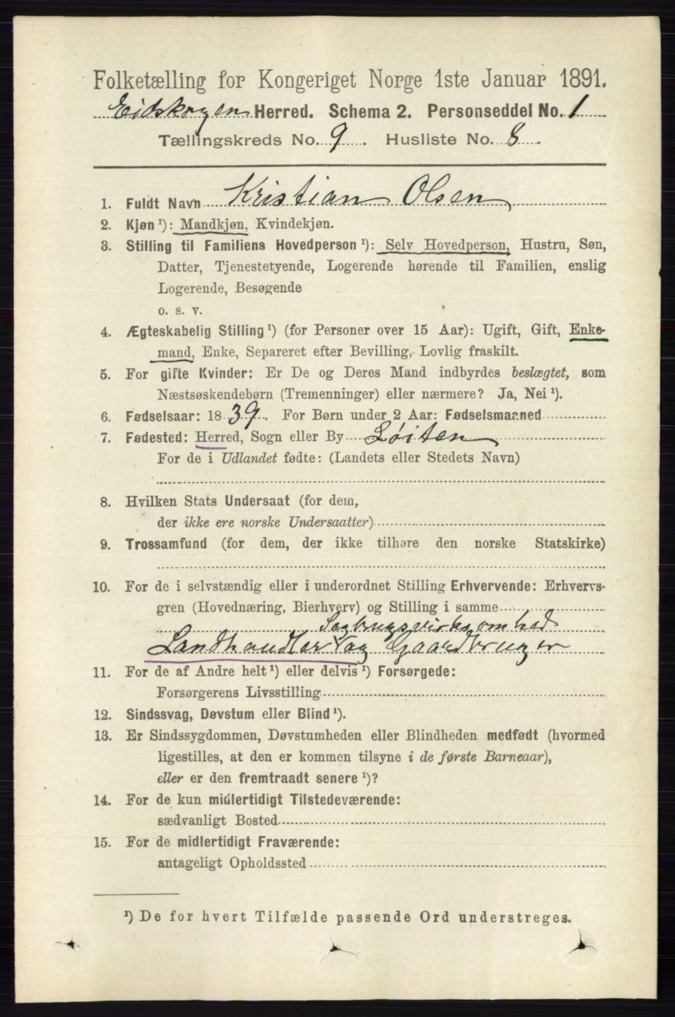 RA, 1891 census for 0420 Eidskog, 1891, p. 5437